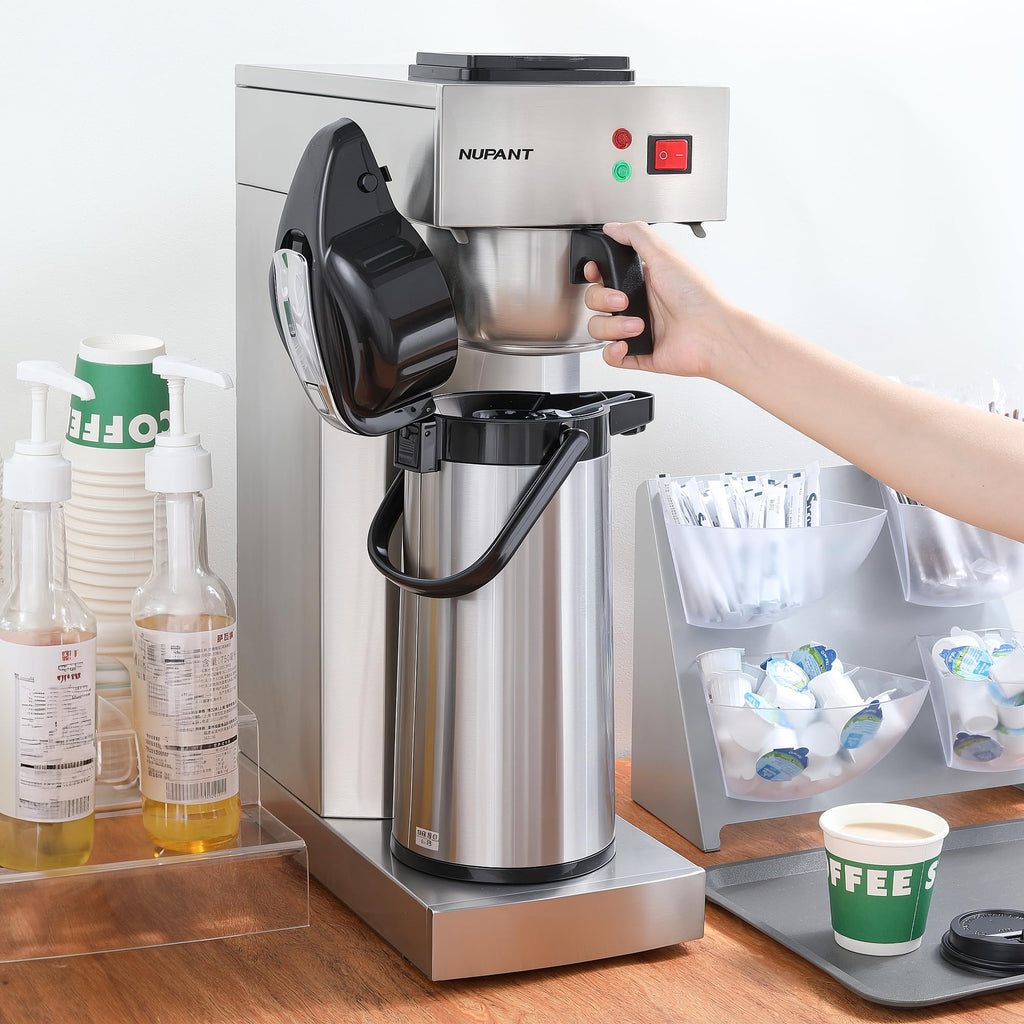 NUPANT Auto-Filling Commercial Airpot Coffee Brewer 2.2L/74oz Dirp Coffee Maker Machine with 24 Hours Hot Thermal Carafe Stainless Steel Pour Over Coffee Dispenser 120V/1450W for Restaurant Office