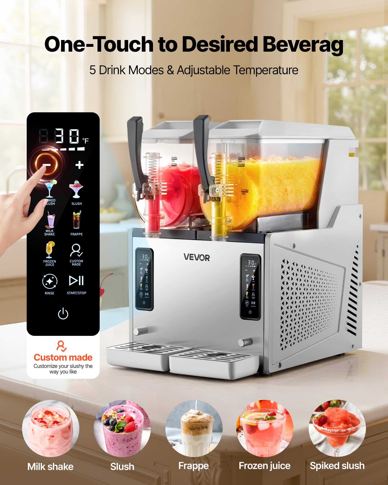 VEVOR Slushie Machine, 6L/1.6Gal Commercial Slushy Maker, Frozen Drink Maker with Self-Cleaning, Margarita Machine for Restaurants Bars Party for Slushie, Margaritas, Milkshake & More