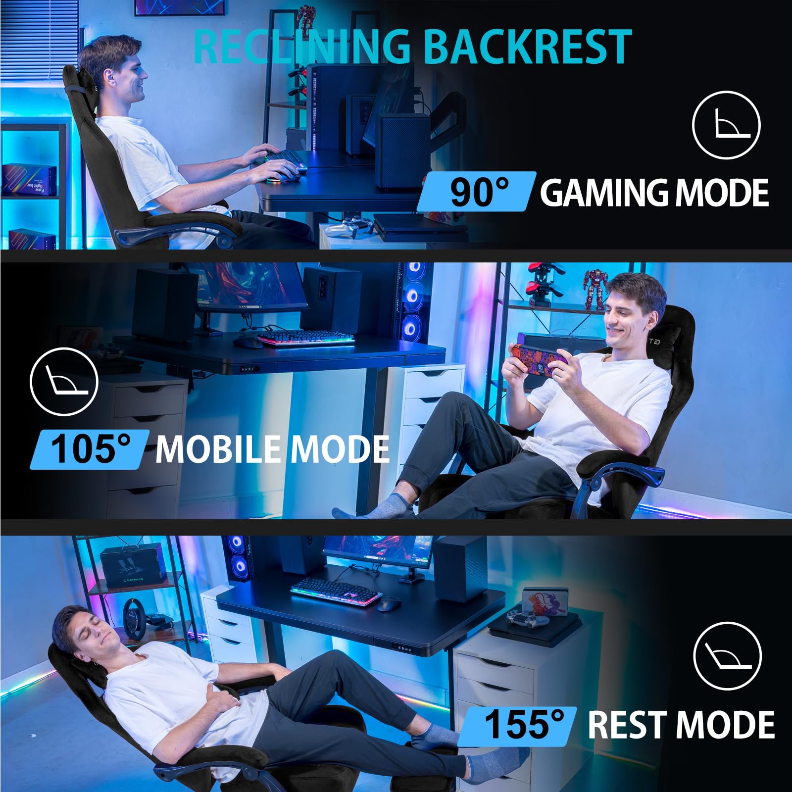 GTPLAYER Gaming Chair with Pocket Spring Cushion, Big and Tall Gamings Chairs 350LBS High Back Computer Chair with Footrest for Adults Lumbar Support Swivel Game Chair for Office,Leather Black-Massage