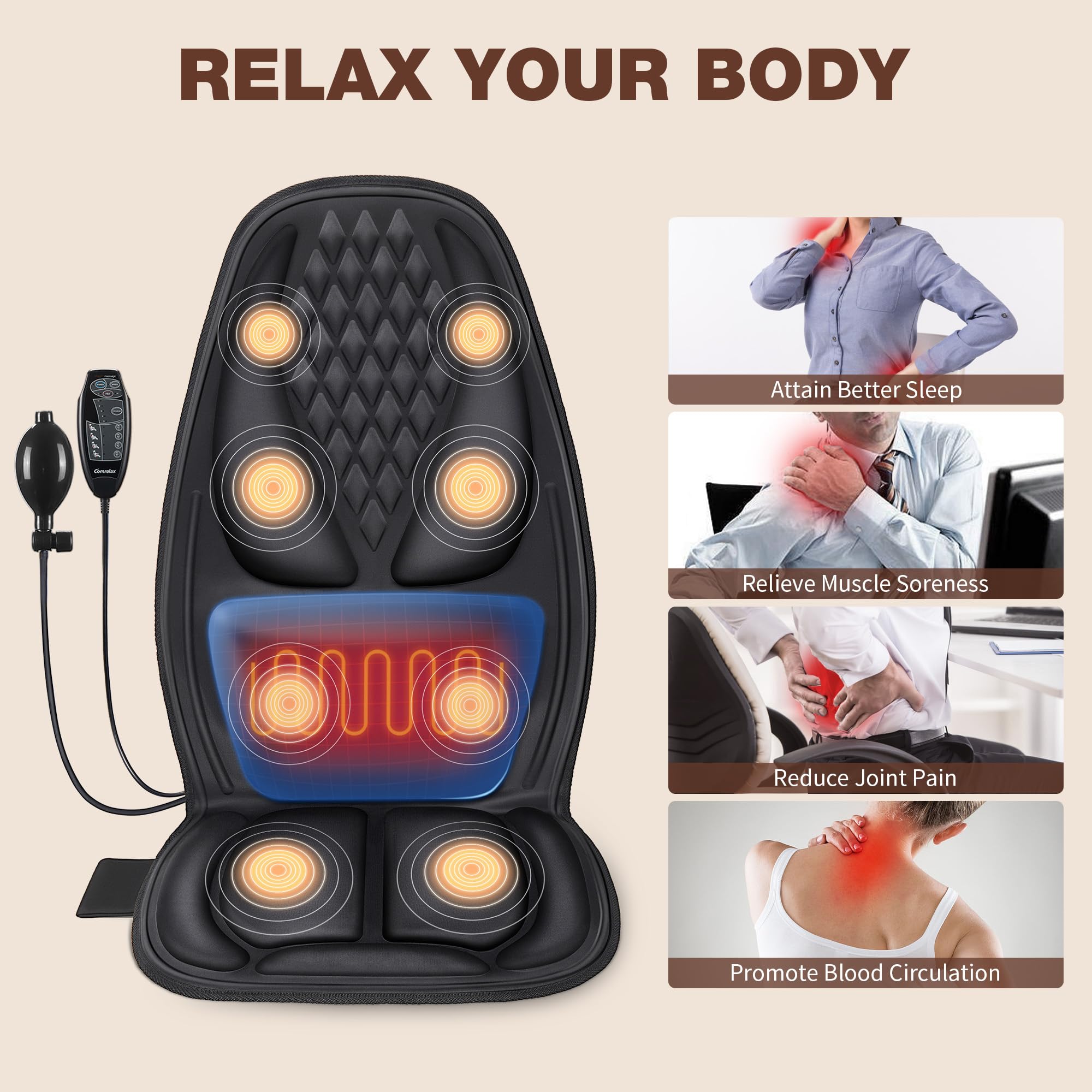 Back Massager for Chair,Massage Chair Pad Helps Relax Muscle and Relieve Pain, Using in The Office/At Home Seat Massager for Father's Day