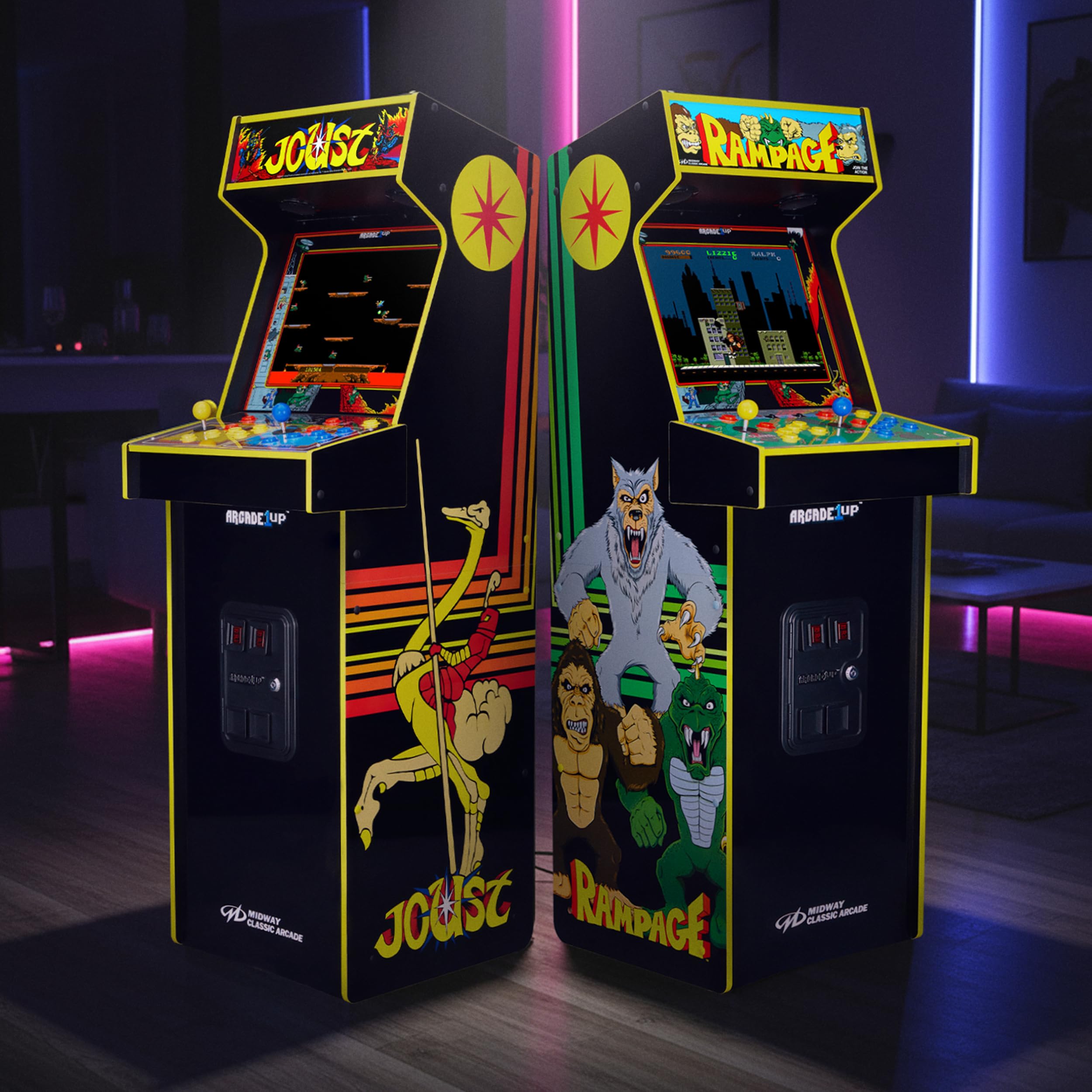 ARCADE1UP Rampage/Joust Deluxe Arcade Machine, Includes 14 Classic Midway Games with WiFi Leaderboards, Light-Up Marquee & Redesigned Cabinet