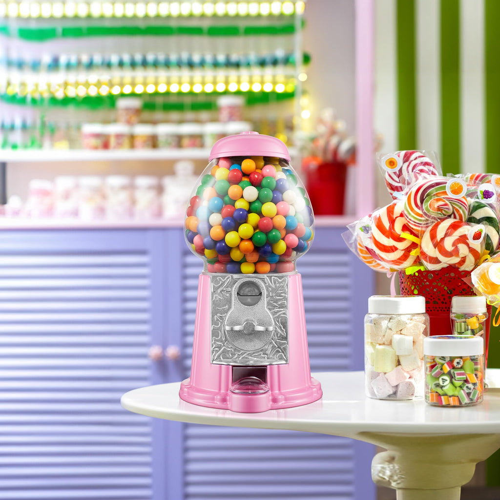 Olde Midway 15" Gumball Machine with Glass Globe and Metal Base - Red, Vintage-Style Bubble Gum Candy Dispenser