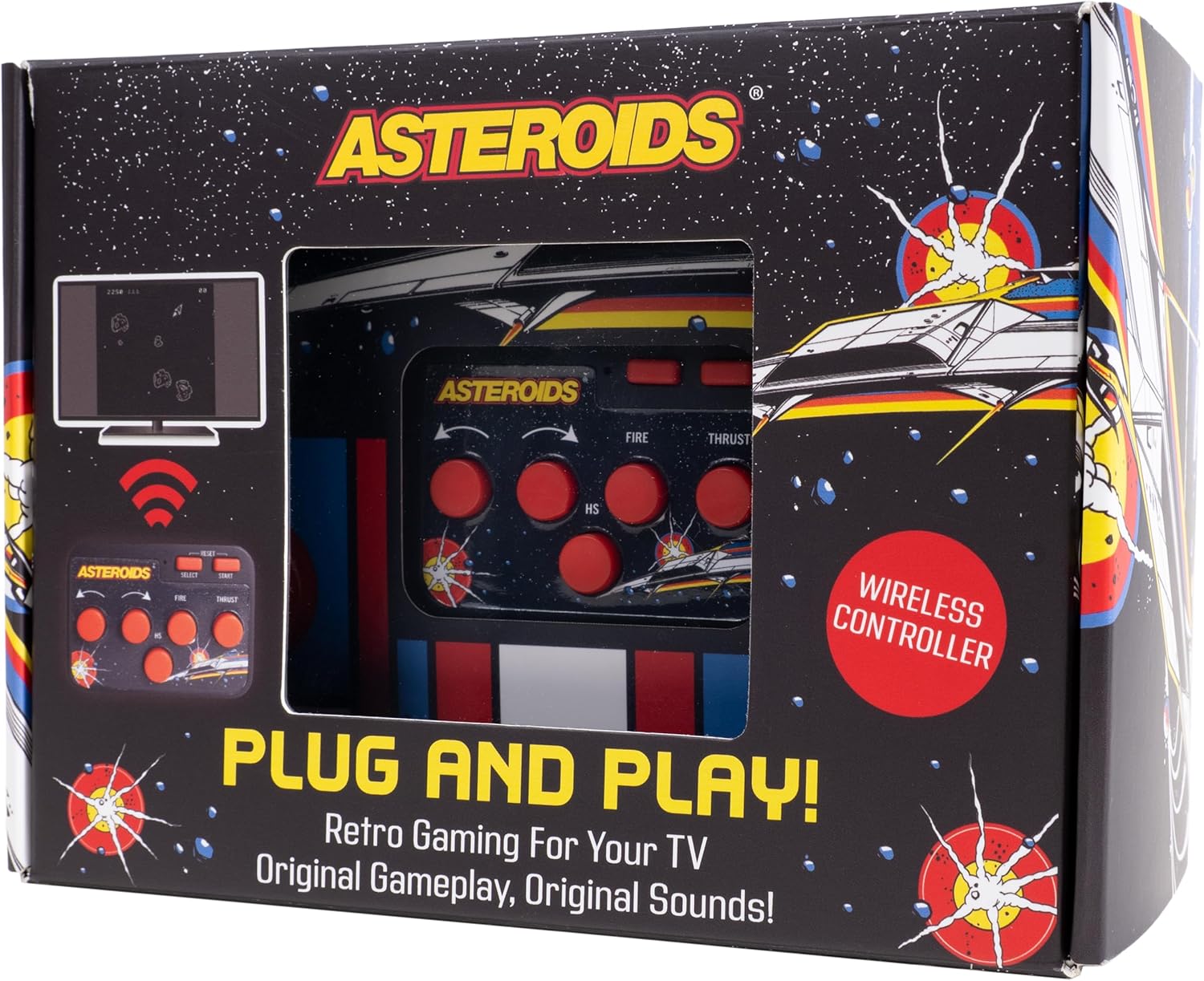 Asteroids Plug & Play Retro TV Game Console – HDMI Arcade Gaming System with Wireless Controller, Classic Space Shooter Video Game, No WiFi Required, Portable Home Gaming Device for Kids & Adults