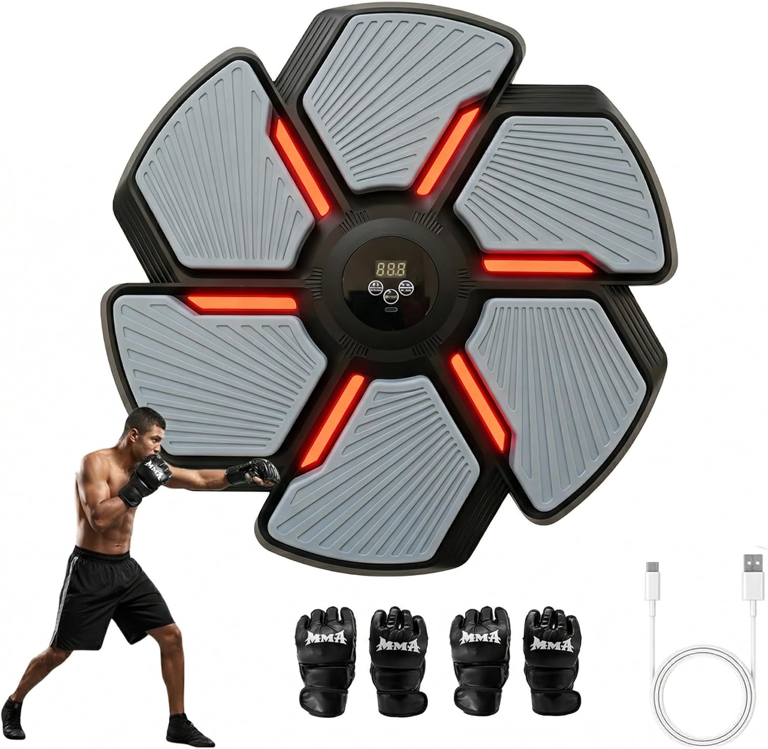 Music Boxing Machine, Smart Bluetooth Punching Trainer Wall Mounted with Boxing Gloves, LED Electronic Boxing Target for Adults, 9 Modes & 9 Speeds Music Punching Machine for Home Gym Workout