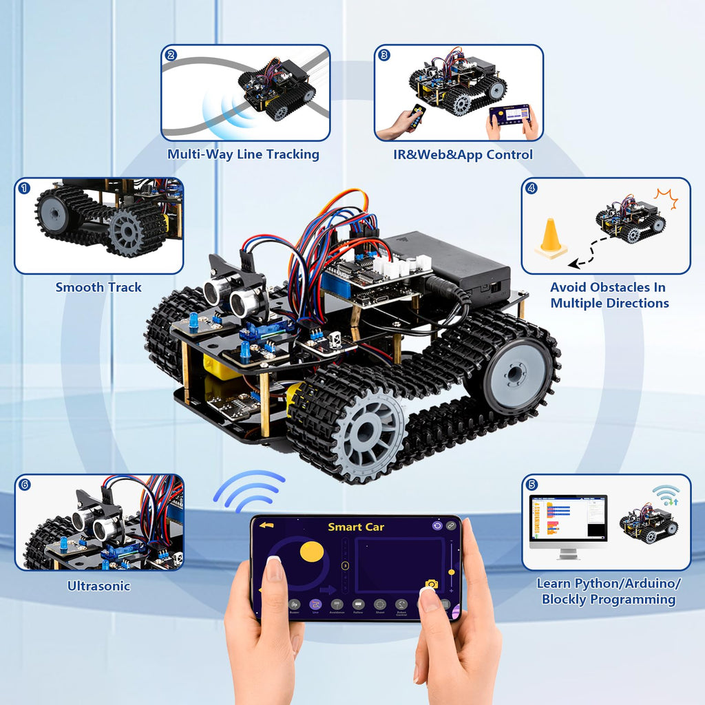 4-in-1 ESP32 Smart Camera Solar Robot Car, 4WD Remote Control Car Robotics Kit for 8-12 12-16+ Kids Teens, Electronics Programming STEM Toy Science Coding Kit Compatible with Arduino/Scratch/Phython