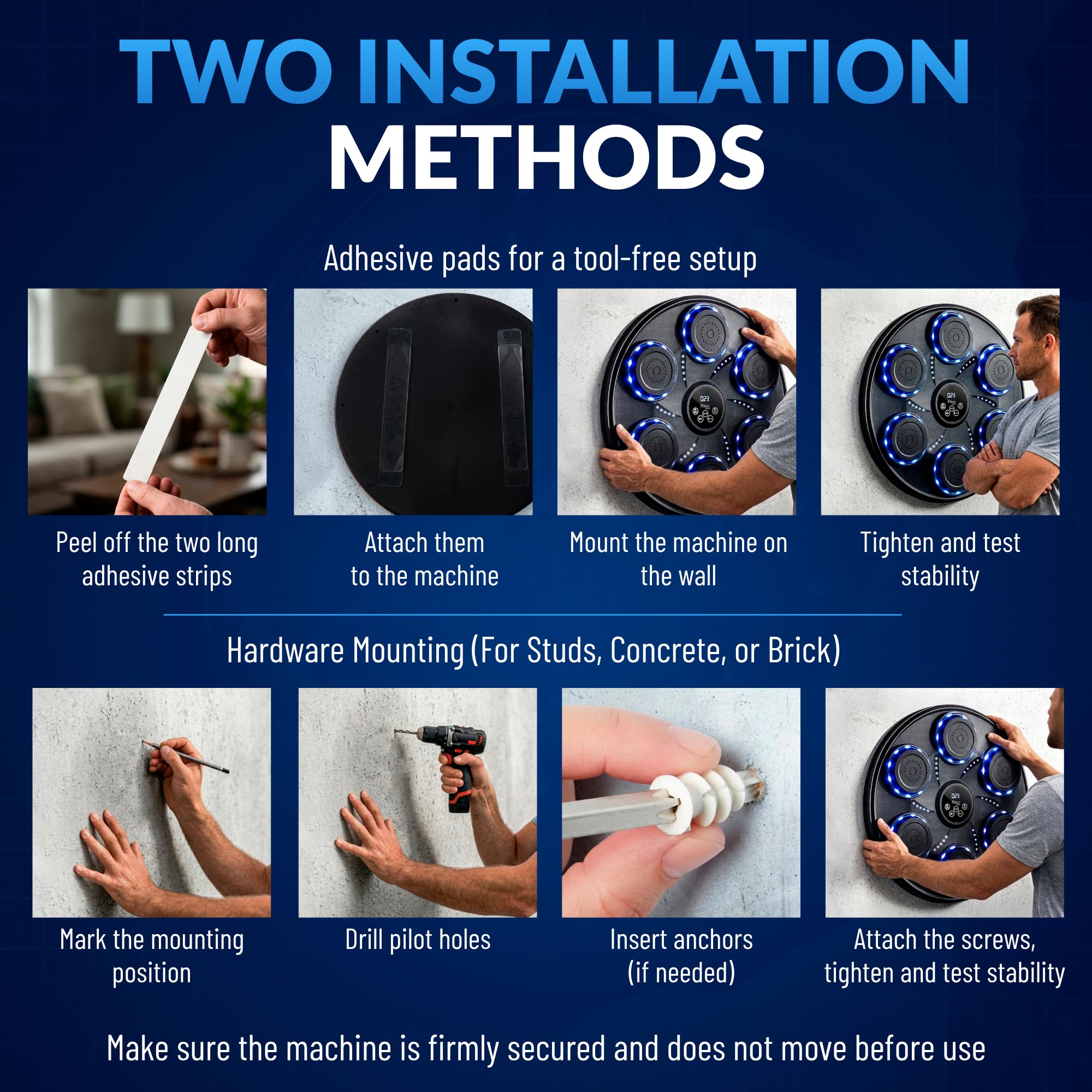 Music Boxing Machine for Adults and Kids, Interactive Punching Trainer with Boxing Gloves | Bluetooth Smart Boxing Training Machine with 9 Modes & 9 Speeds | Large Size Wall for Home, Office, and Gym