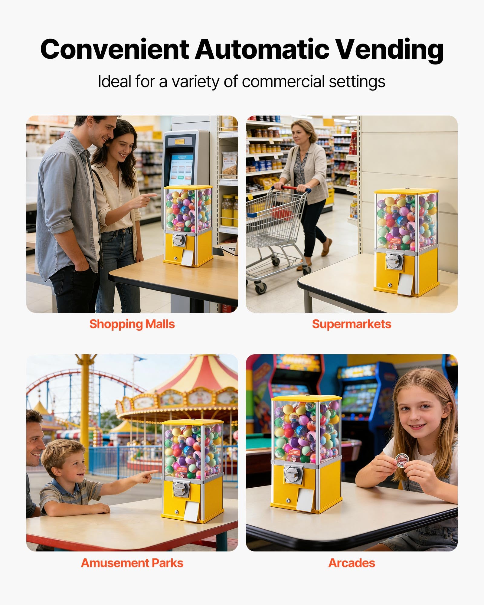 VEVOR Gumball Machine for Kids, 25" Height Home Vending Machine, PS Bouncy Balls Dispenser, Hold 230 Capsule Toys, Rectangle Bubble Gum Machine for Game Stores, Coin Operated Gumball Bank, Red