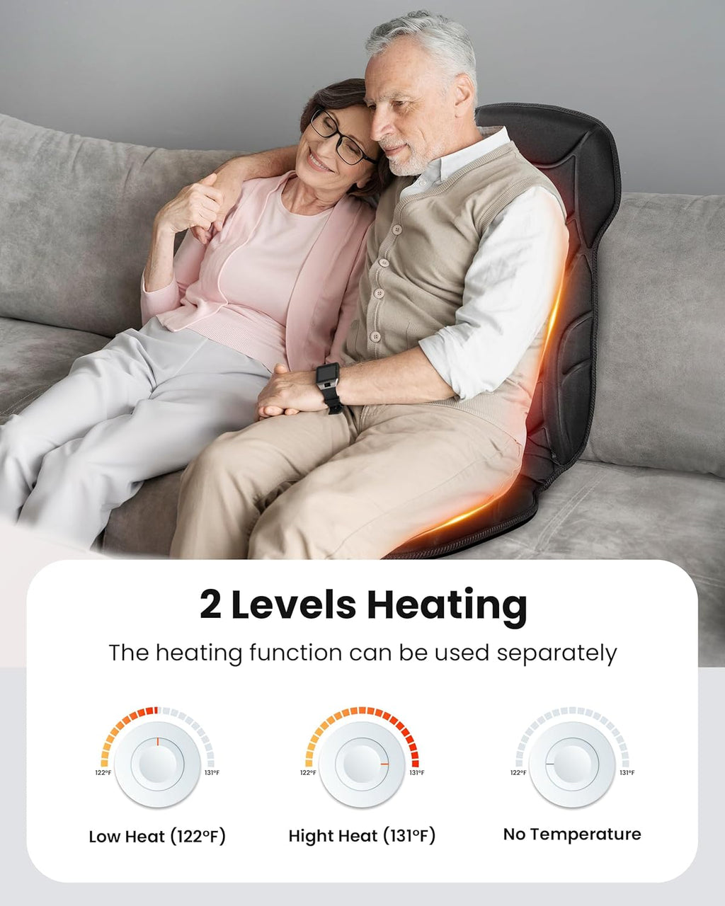 COMFIER Back Massager with Heat, Vibration Massage Seat Cushion with 8 Massage Nodes & 5 Modes, Adjustable Chair Massager Pad for Home Office, Heated Chair Pad, Father‘s Day Gift for Dad