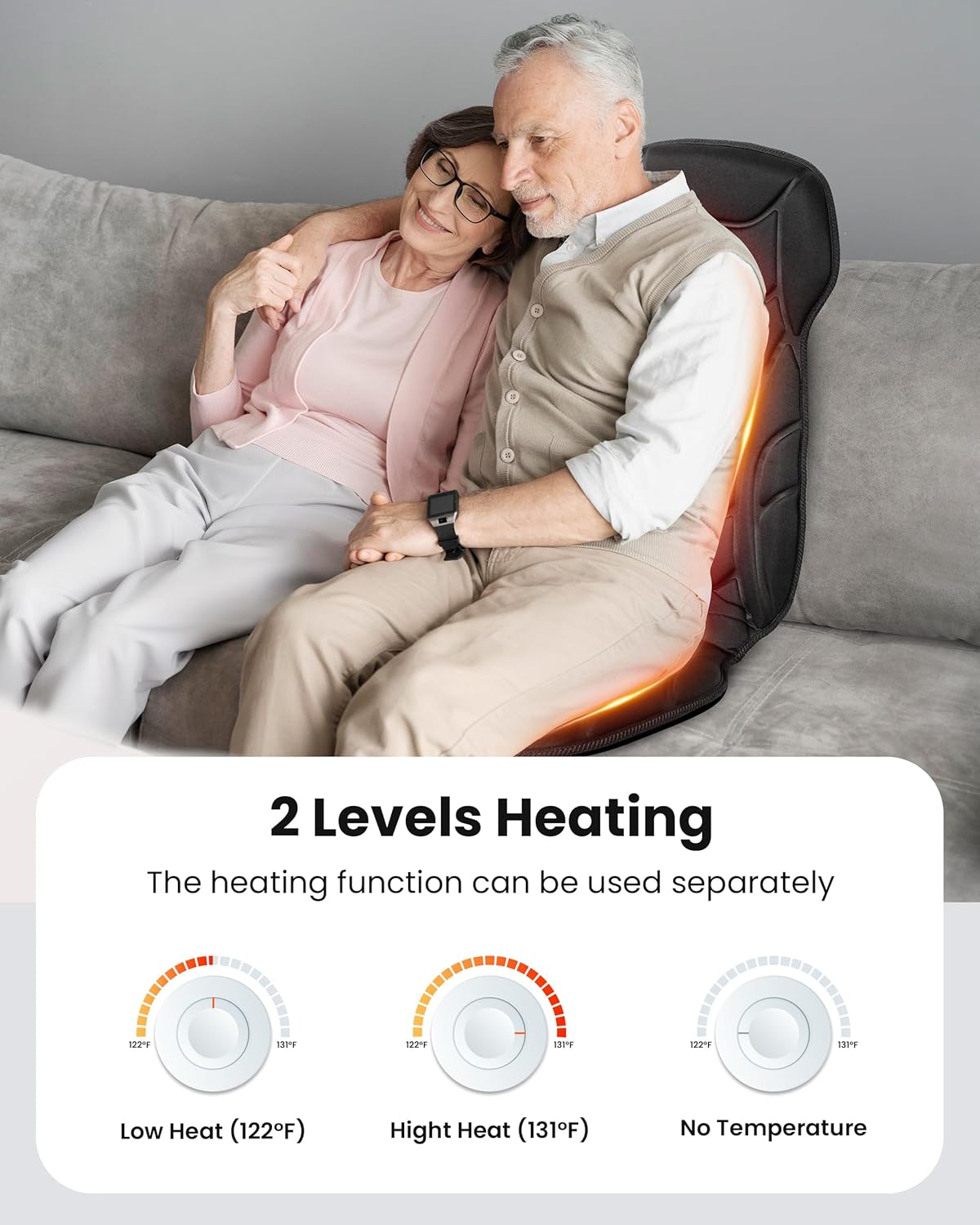 COMFIER Back Massager with Heat, Vibration Massage Seat Cushion with 8 Massage Nodes & 5 Modes, Adjustable Chair Massager Pad for Home Office, Heated Chair Pad, Father‘s Day Gift for Dad