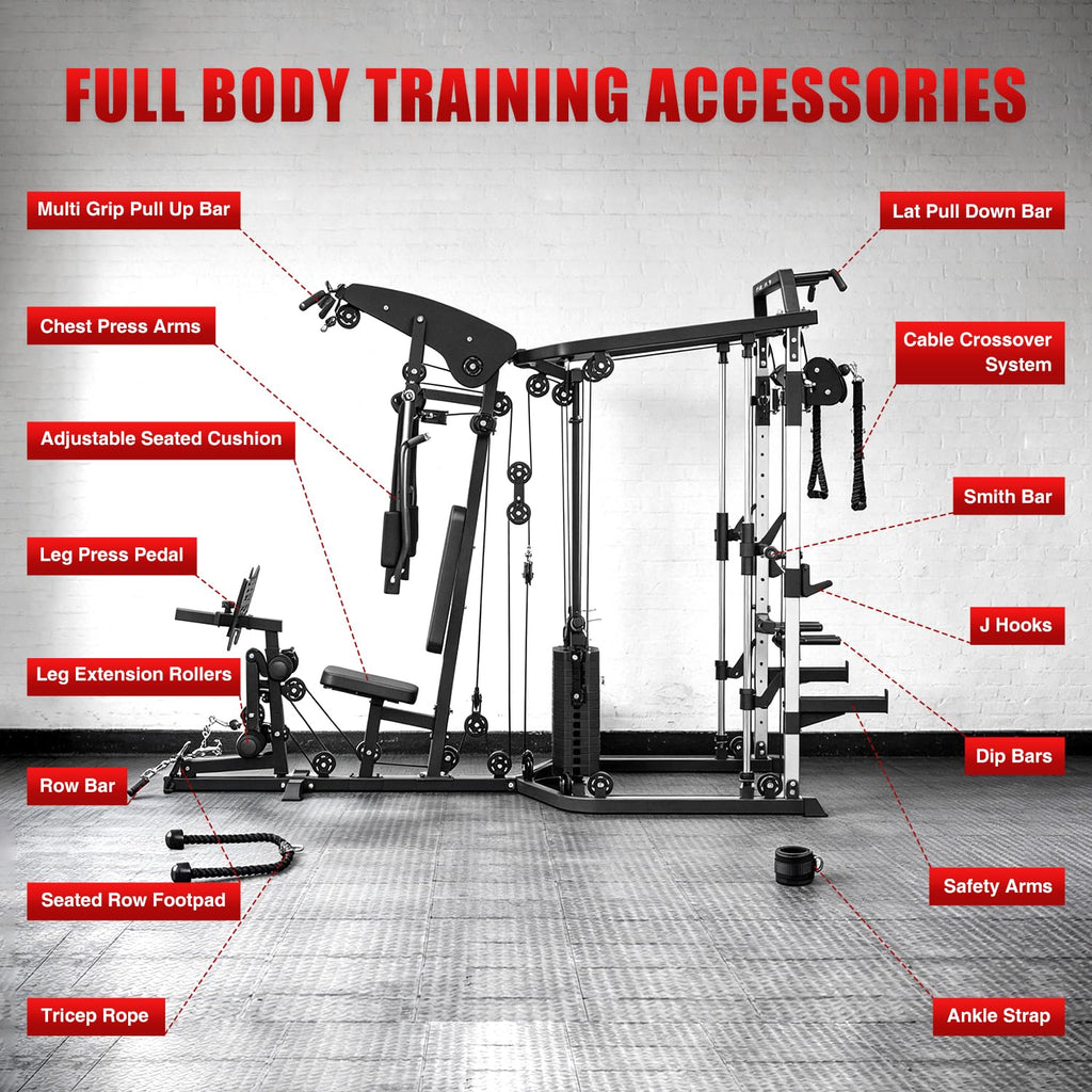 SPART All-in-One Home Gym Workout Station,Smithe Machine Home Gym Power Cage,Professional Functional Trainer for Couples & Family Strength Training,Leg Press, LAT Station for Full Body Training