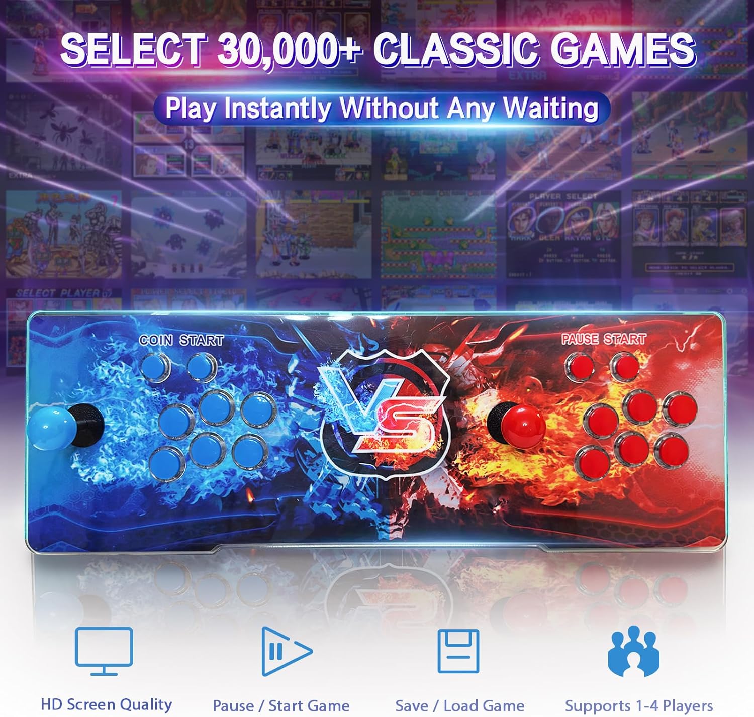 [30000 Games in 1] Arcade Console Pandora Box - with Two Extra Handles, 4K HDMI Output Plug & Play Video Game 256GB Memory Card Retro Gaming Console Double Joystick Favorites List