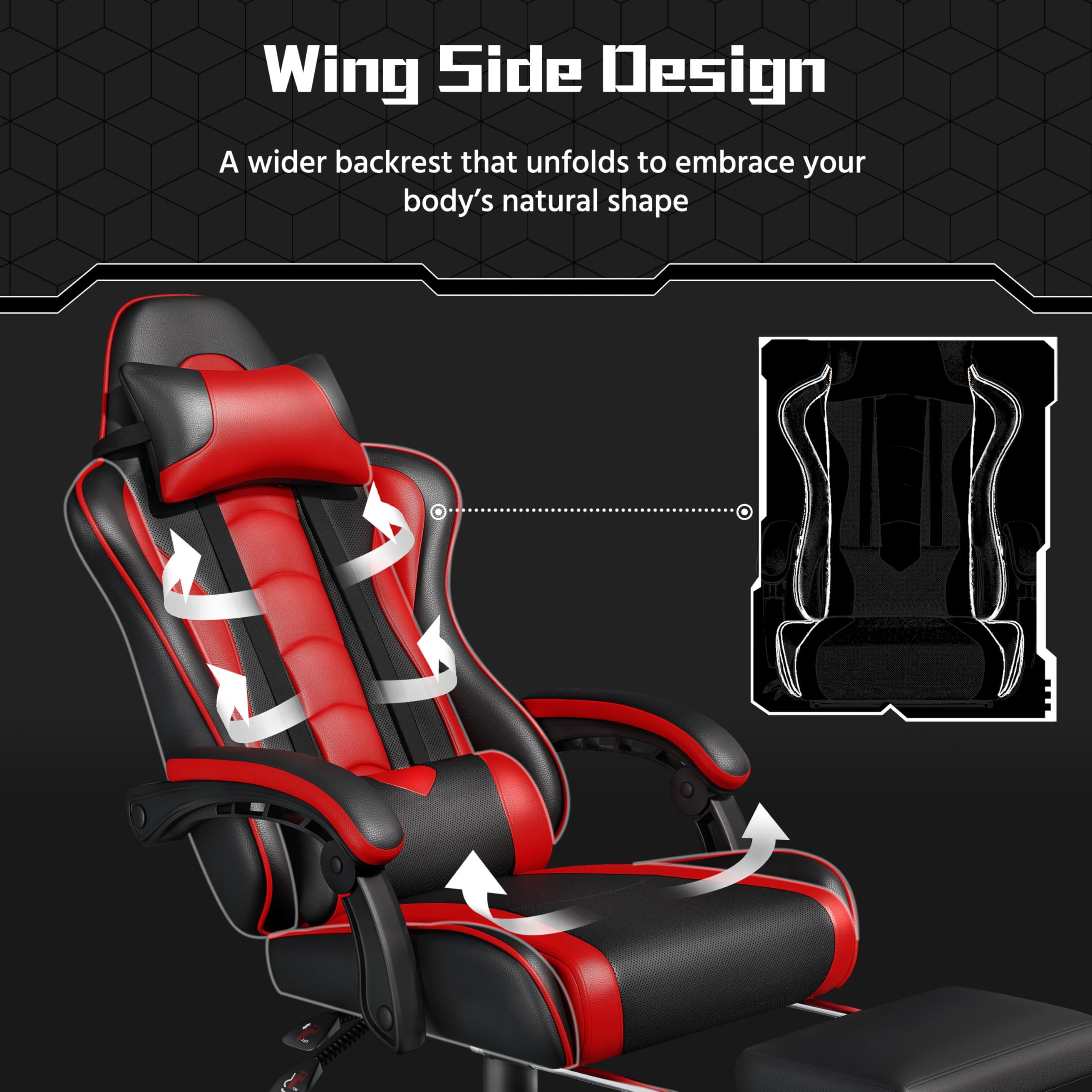 Yaheetech Gaming Chair with Electric Massage Lumbar Support, Footrest & Headrest — Ergonomic High Back Recliner for Home Office, Computer Desk Chair, Height Adjustable, 300 lbs, Black/White