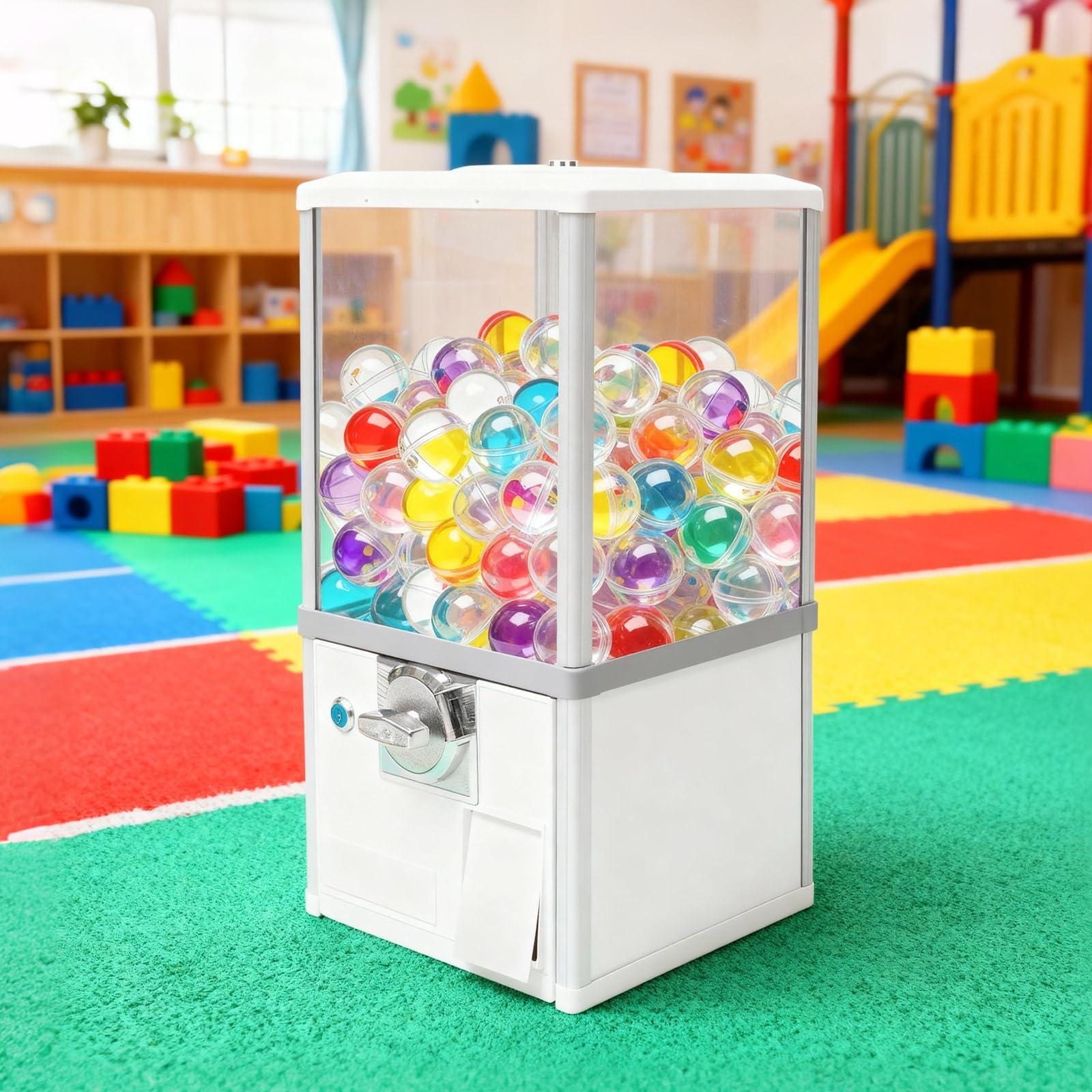 25 Cents Coin Operated Vending Machine, 1.77-1.97 Inch Spherical Capsule Candy Dispenser Store Bulk Vending Machine for Game Stores, Retail Stores, Gumball Bank (Yellow)
