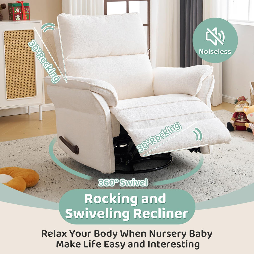 Oversized Rocking Chair Nursery with Massage and Heat, Glider Recliner Nursery Chair with Adjustable Headrest, Power Swivel Rocker Recliner Chair with USB Port, Dark Grey
