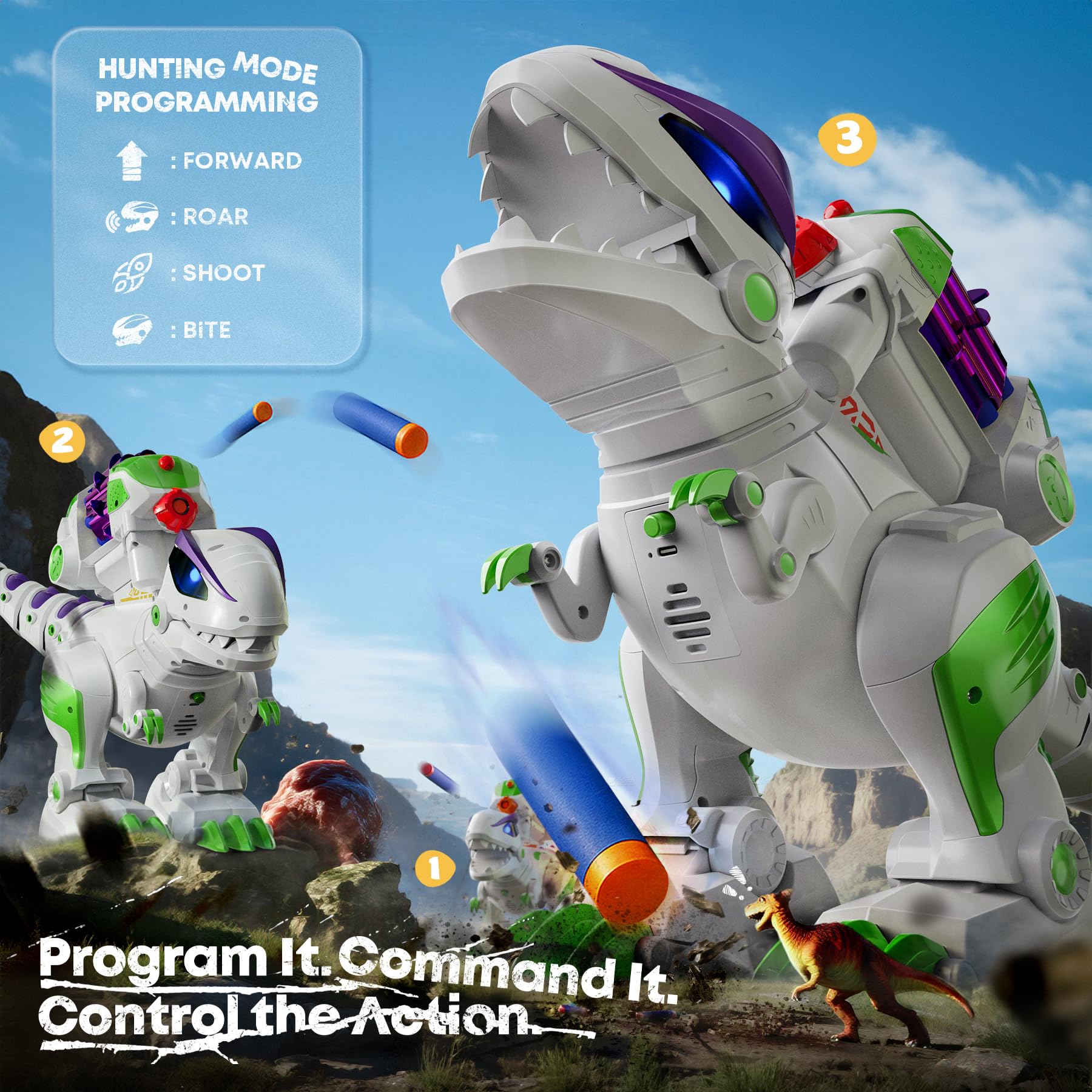 Ruko 8809 Remote Control Robot Dinosaur Toys for Kids, Large Rechargeable Toys, STEM Programmable Interactive with Sound Effects, Birthday Gifts for Boys & Girls Age 3 4 5 6 7 8