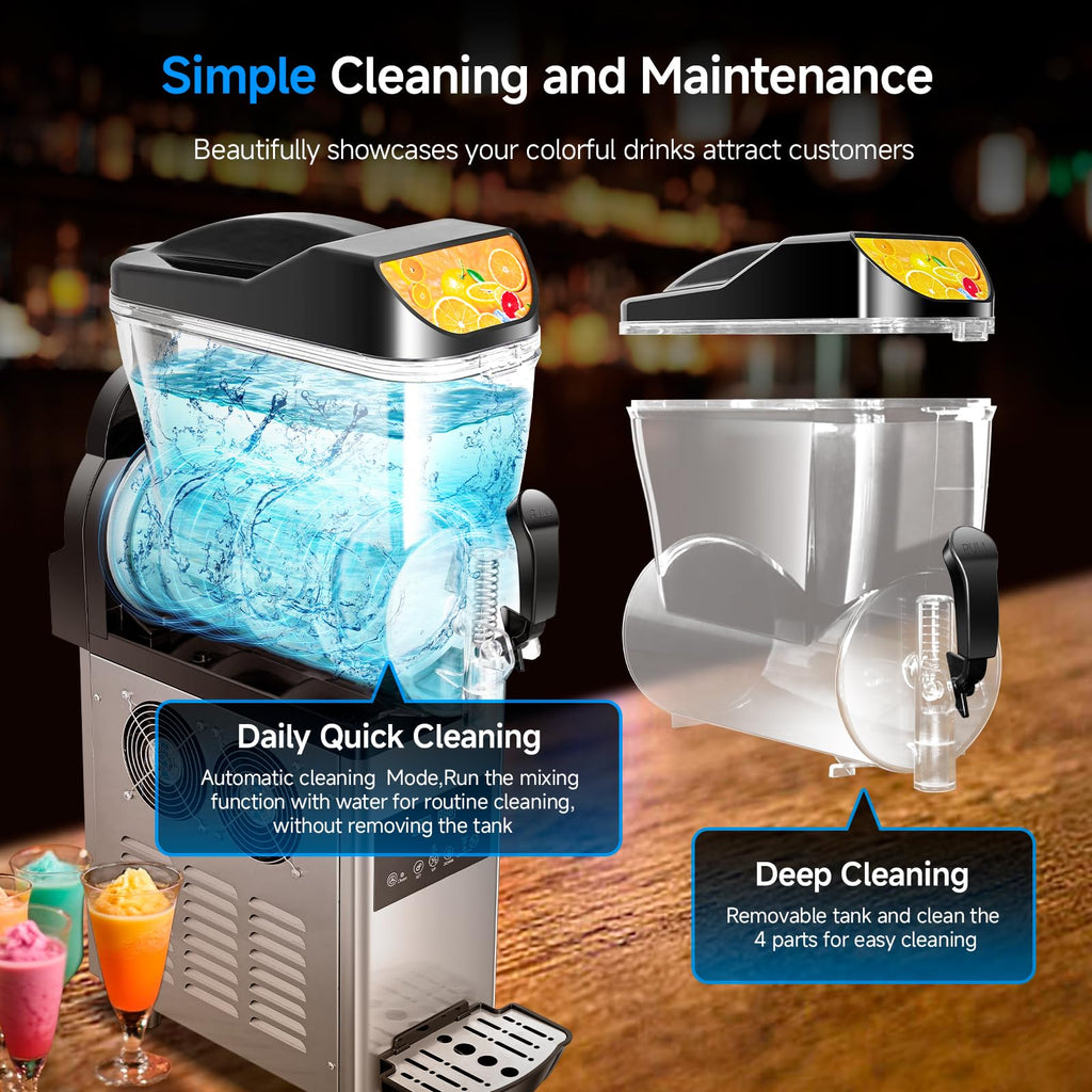 Slushy Machine,15L x2 Double Tanks Comercial Margarita &Slushie Machine,120+ Cups 1000W 110V Electric Large Daiquiri Machine with Self-cleaning Mode,for Home Party Restaurants Cafe Bars
