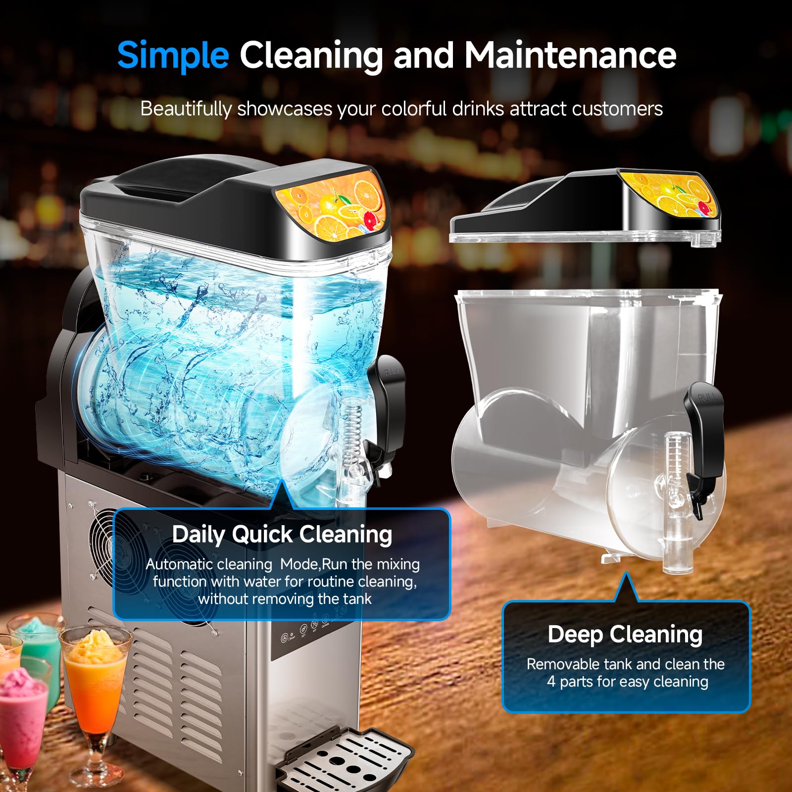 Slushy Machine,15L x2 Double Tanks Comercial Margarita &Slushie Machine,120+ Cups 1000W 110V Electric Large Daiquiri Machine with Self-cleaning Mode,for Home Party Restaurants Cafe Bars
