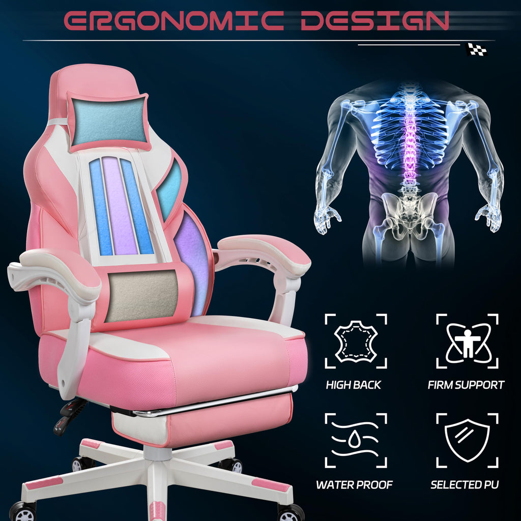 Gaming Chair for Adult, Computer Chair with Footrest Video Game Chair Big and Tall Gaming Chair with Massage Lumbar Support, Adjustable Height and 360° Swivel Seat(Grey)