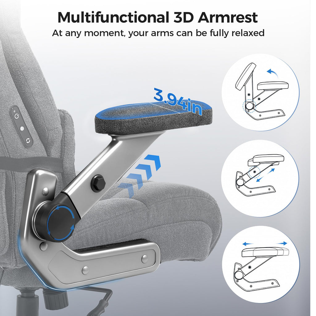 500lbs 3D Kneading Massage Office Chair with FootRest, Big and Tall Ergonomic Reclining Computer Gaming Chair, Padded Linkage Armrests, Heavy Duty Metal Base Executive Office Chair