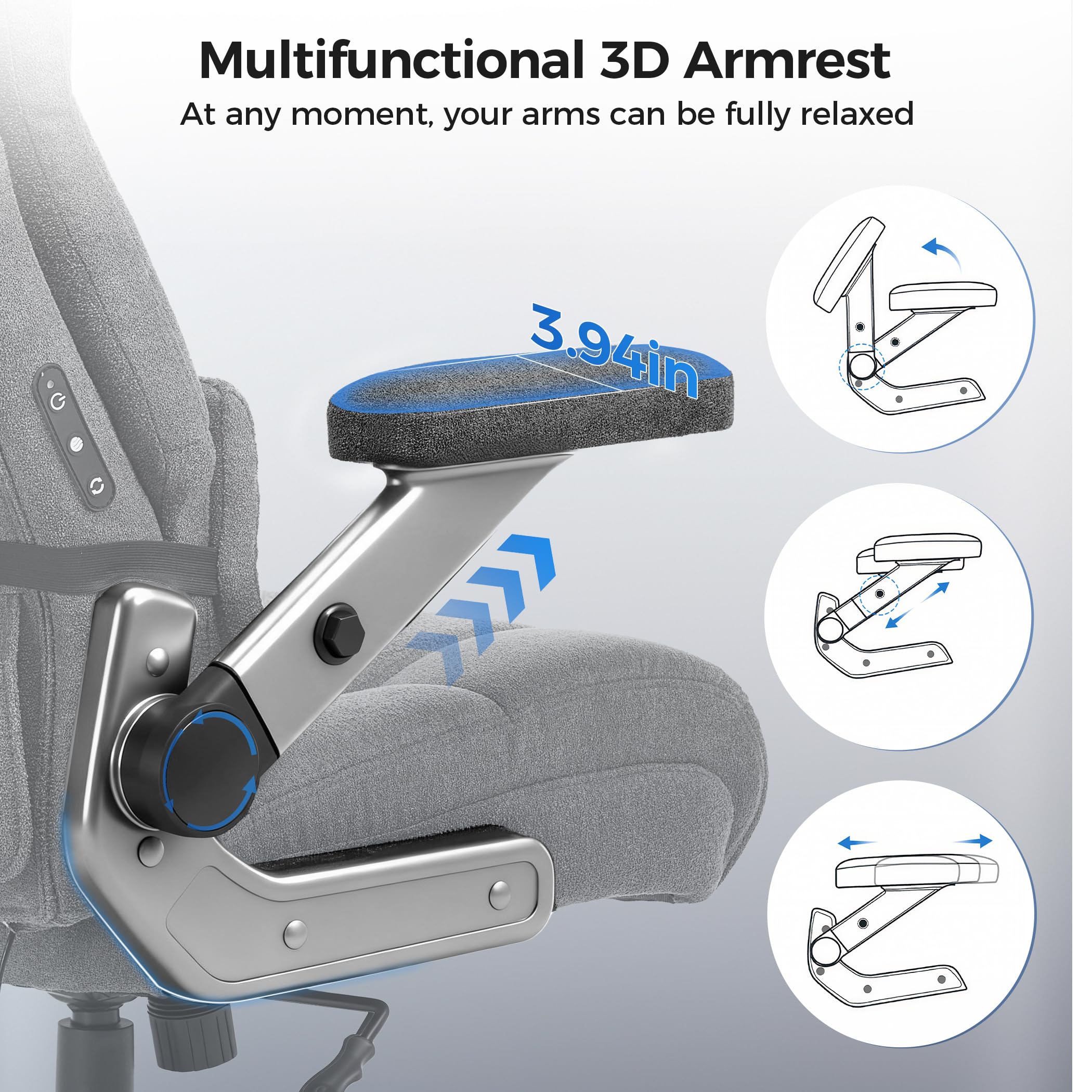 500lbs 3D Kneading Massage Office Chair with FootRest, Big and Tall Ergonomic Reclining Computer Gaming Chair, Padded Linkage Armrests, Heavy Duty Metal Base Executive Office Chair