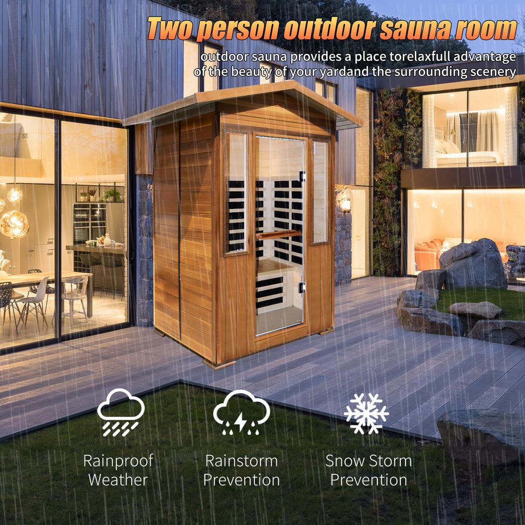 2 Person Infrared Sauna Far Infrared Sauna Room for Home Indoor 2000W Low-EMF Wood Dry Sauna with Full Starry Sky Lights Ceiling in 7 Color Speaker Fast Heating Easy Assembly- 47.3*41.3*74.8 IN