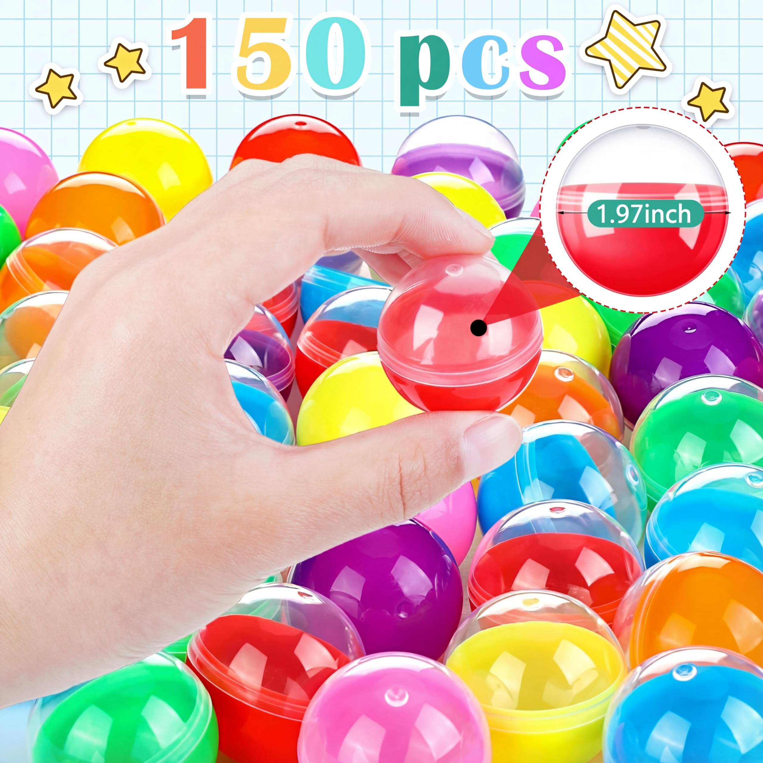 Sosation 150 Pcs 1.77 Inch Gumball Vending Machine Capsules Empty Round Plastic Containers for Prizes Party Favors (Stylish Color)