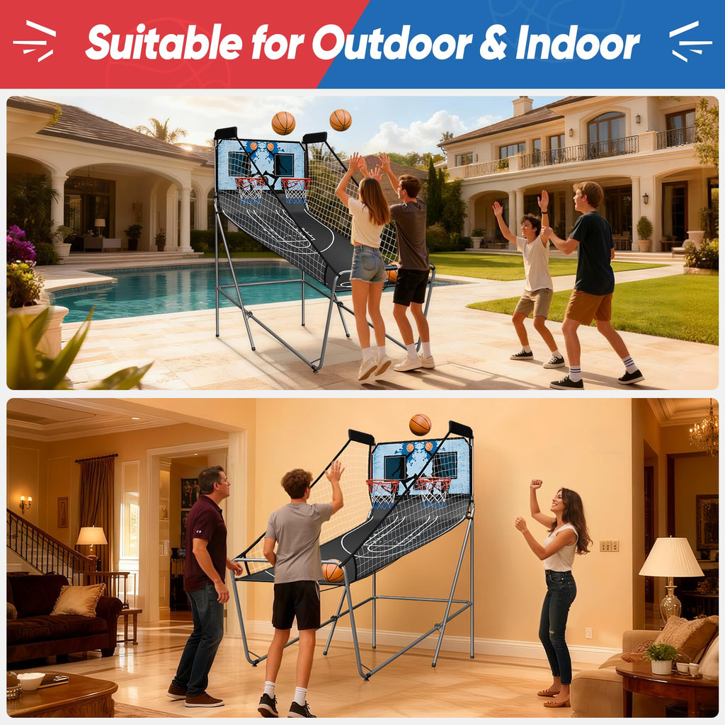 Basketball Arcade Game Shot Creator Indoor Foldable Electronic Double Shootout Sport Game Official Home Dual Shot Basketball 2 Player with 4 Balls (Black Purple)