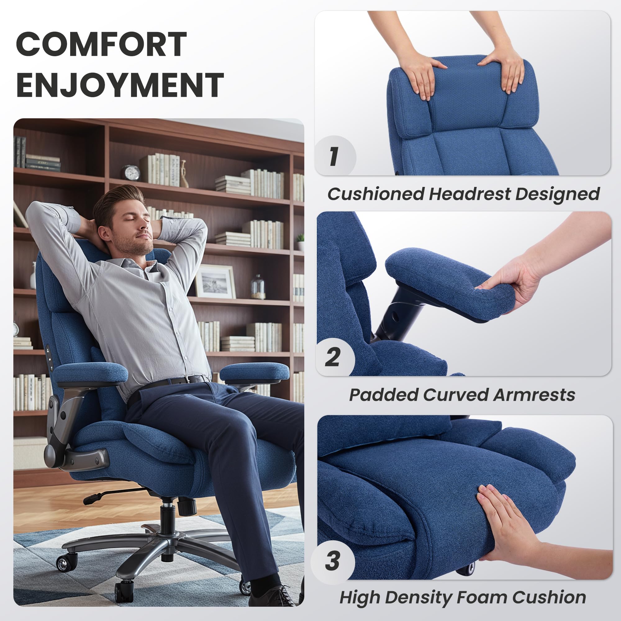 750lbs Heavy Duty Desk Chair with 3D Kneading Massage, Big and Tall Office Chairs with Ergonomic Support, 3D Armrests, 5 Quiet Dual Rubber Wheel, Thick Pocket Spring Cushion(Black, PU)