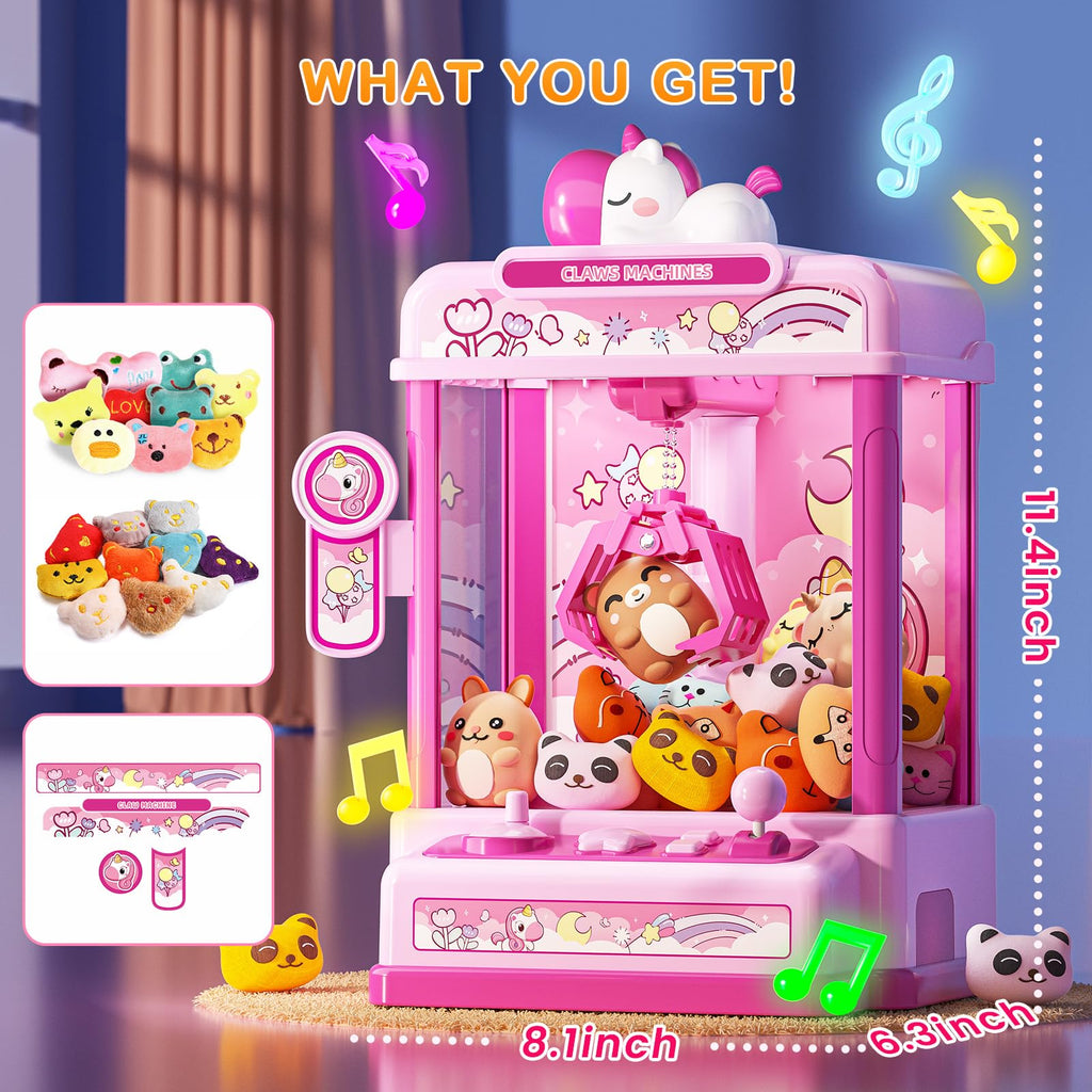Skirfy Claws Machines for Kids Age 6+, Mini Vending Machines Girls Unicorns Toys with Sound & 20 Mini Plush Toys,Arcades Game Indoor Toy for Home Party Birthday