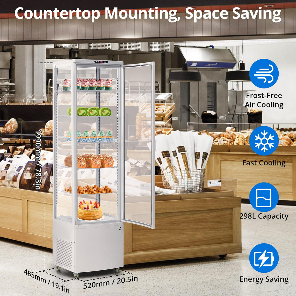 Commercial Display Refrigerator, 3.5 cu. ft./98 Liter Countertop Refrigerated Cake Display Cabinet, Refrigerator with Adjustable Shelves and Digital Controls, LED Display, For Cafes, Bakeries, White