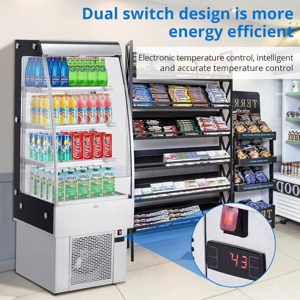 Commercial Display Refrigerator, 3.5 cu. ft./98 Liter Countertop Refrigerated Cake Display Cabinet, Refrigerator with Adjustable Shelves and Digital Controls, LED Display, For Cafes, Bakeries, White