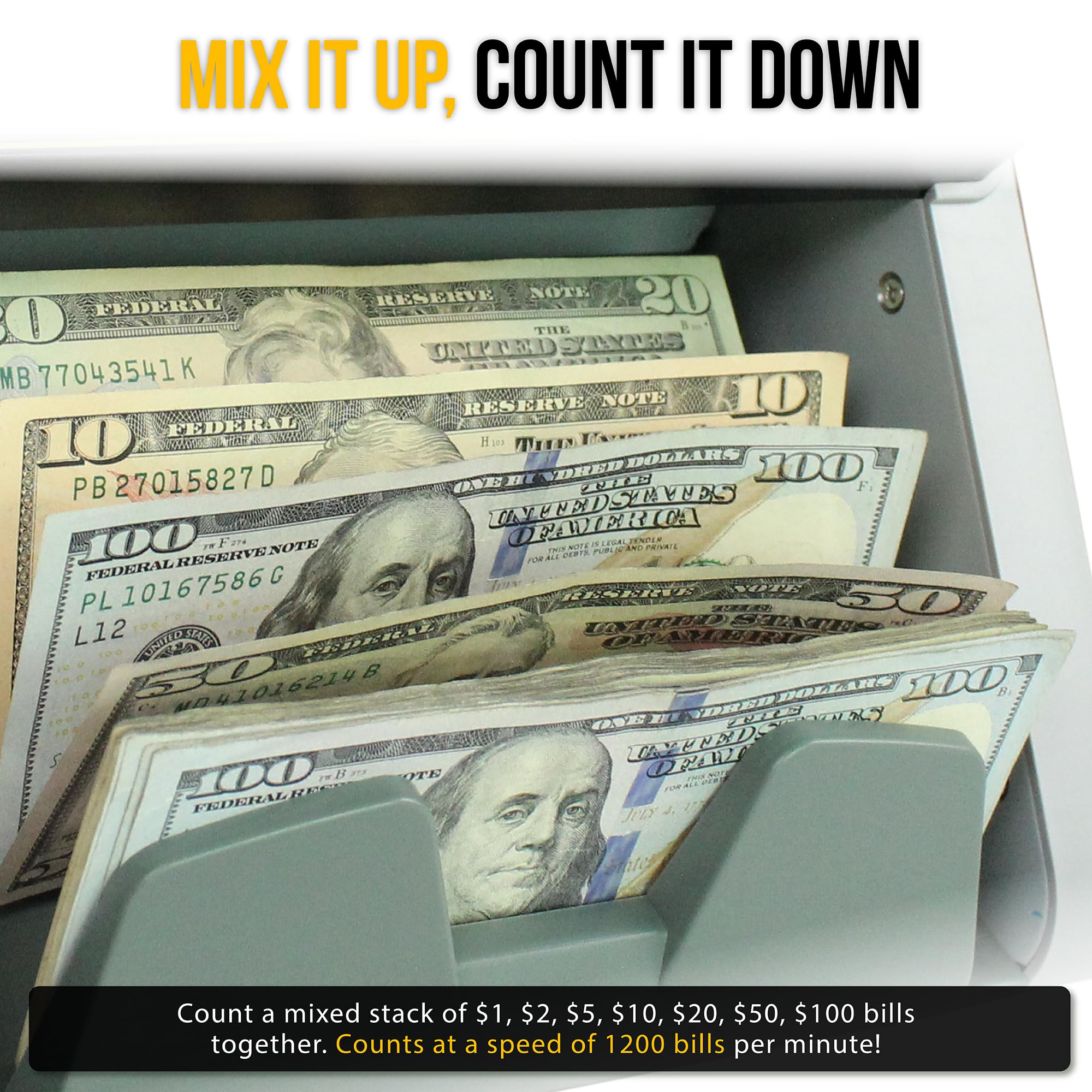 KOLIBRI Money Counter Machine I LCD Display I Business Grade I Dollar, Euro I Advanced UV/MG/IR/DD/HLF Detection I Single Denomination Value Count I 1,500 Notes/Min I 1-Year Warranty I KOLIBRI UV/MG
