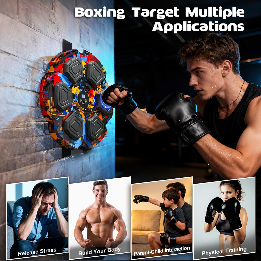 Music Boxing Machine, Smart Music Punching Machine for Adults Kids, Bluetooth Music Sync, Wall-Mounted Workout/Training Equipment with Boxing Gloves, Suitable for Home Gym Office Indoor Exercise