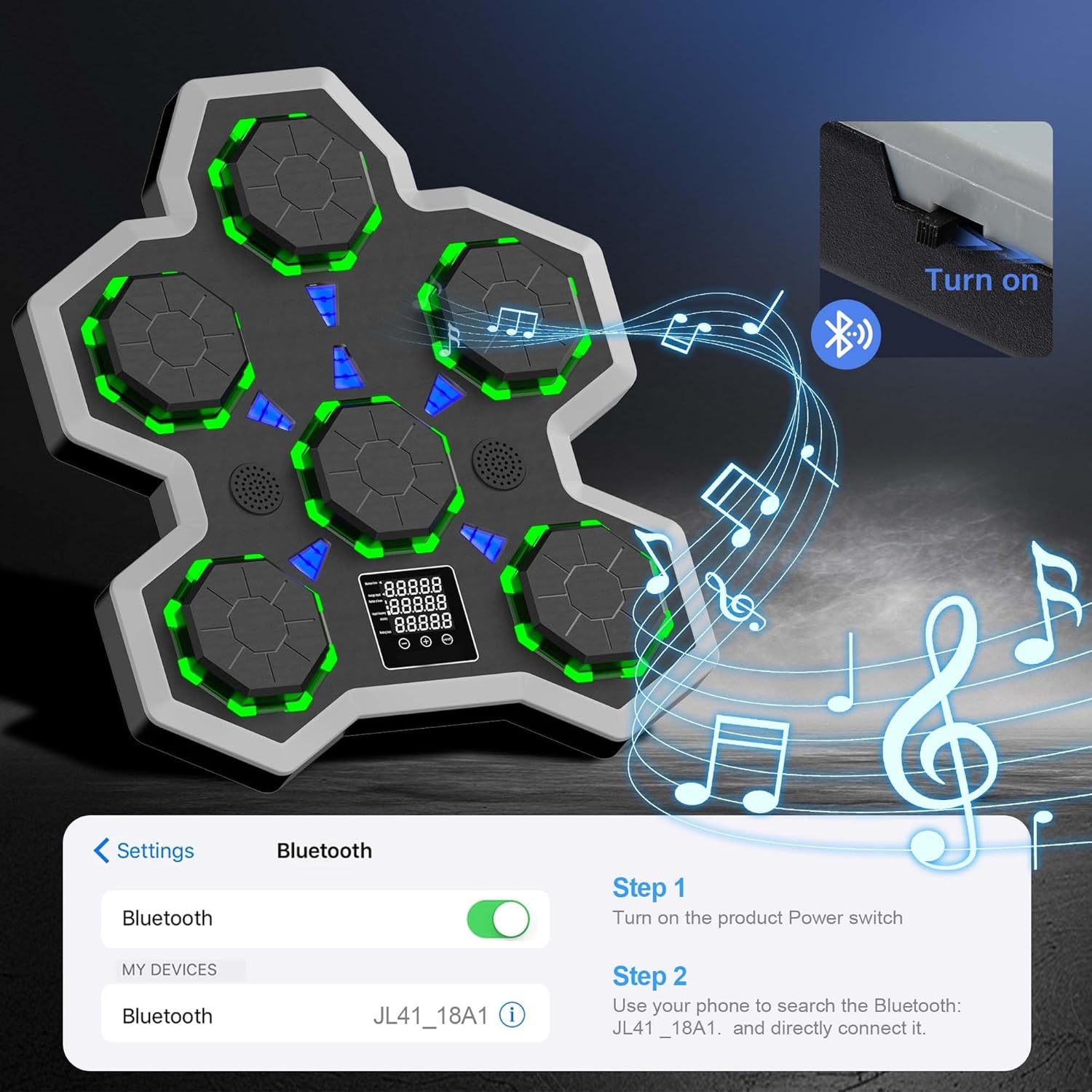Large Soft PU Surface Music Boxing Machine for Adults & Kids - Bluetooth, Self-Adjusting Speed, Real-Time Force LED Display, Max/Average Power Tracking, Ideal Gift for Kids Adults Home Gym Equipment