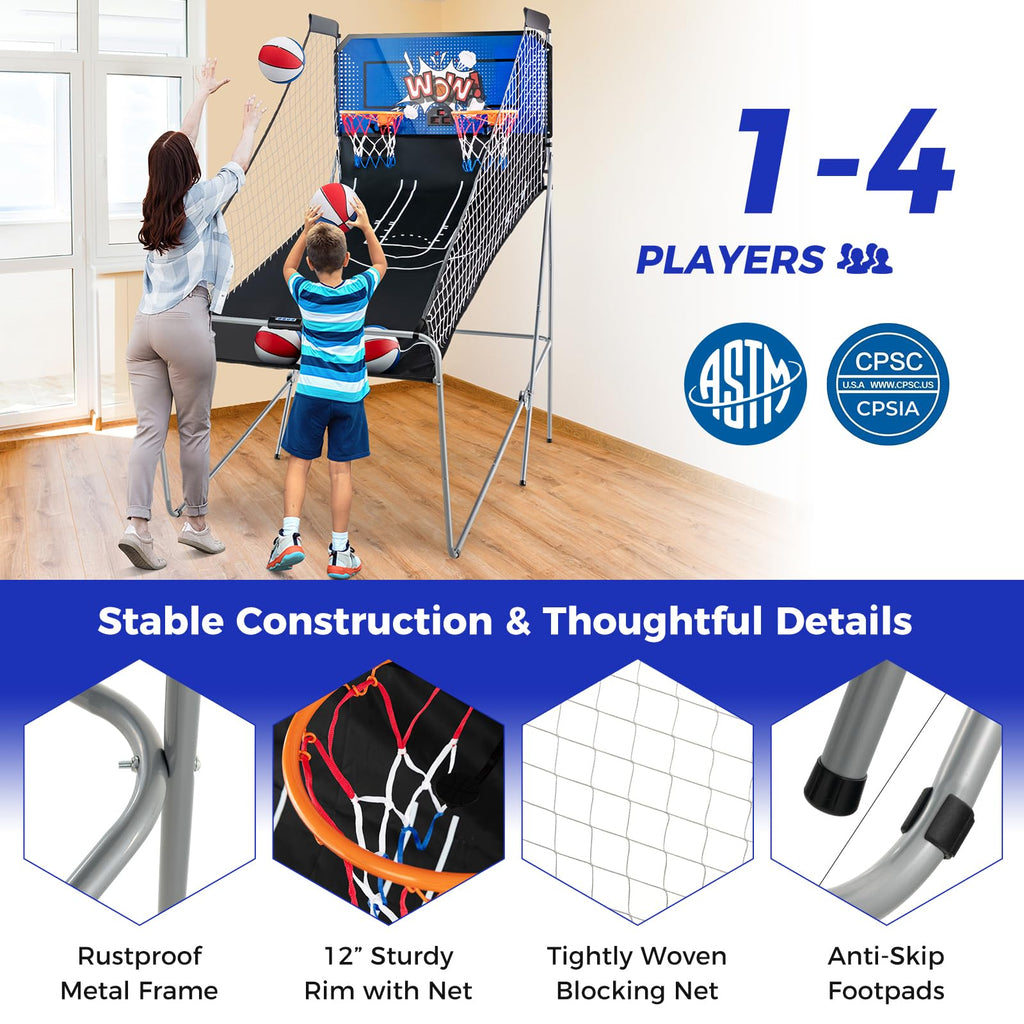 KOTEK Basketball Arcade Game Indoor, Foldable Dual Shot Electronic Basketball Games for 2 Players w/8 Game Options & LED Scoring System, Basketball Hoop Arcade for Family Home Play (Green)