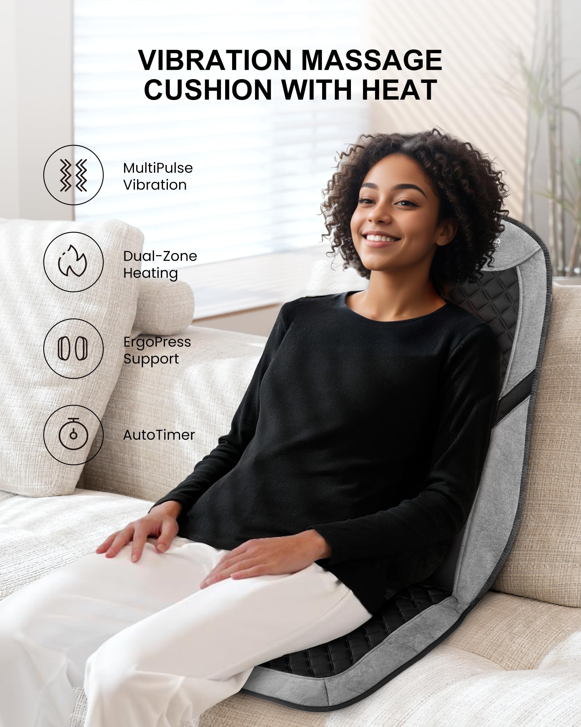 COMFIER Vibration Back Massager Seat Cushion with Heat,Father Day Dad Gifts for Men,10 Motors Massage Chair Pad,Chair Massager for Pain Relief at Office/Home, Father Day Gift