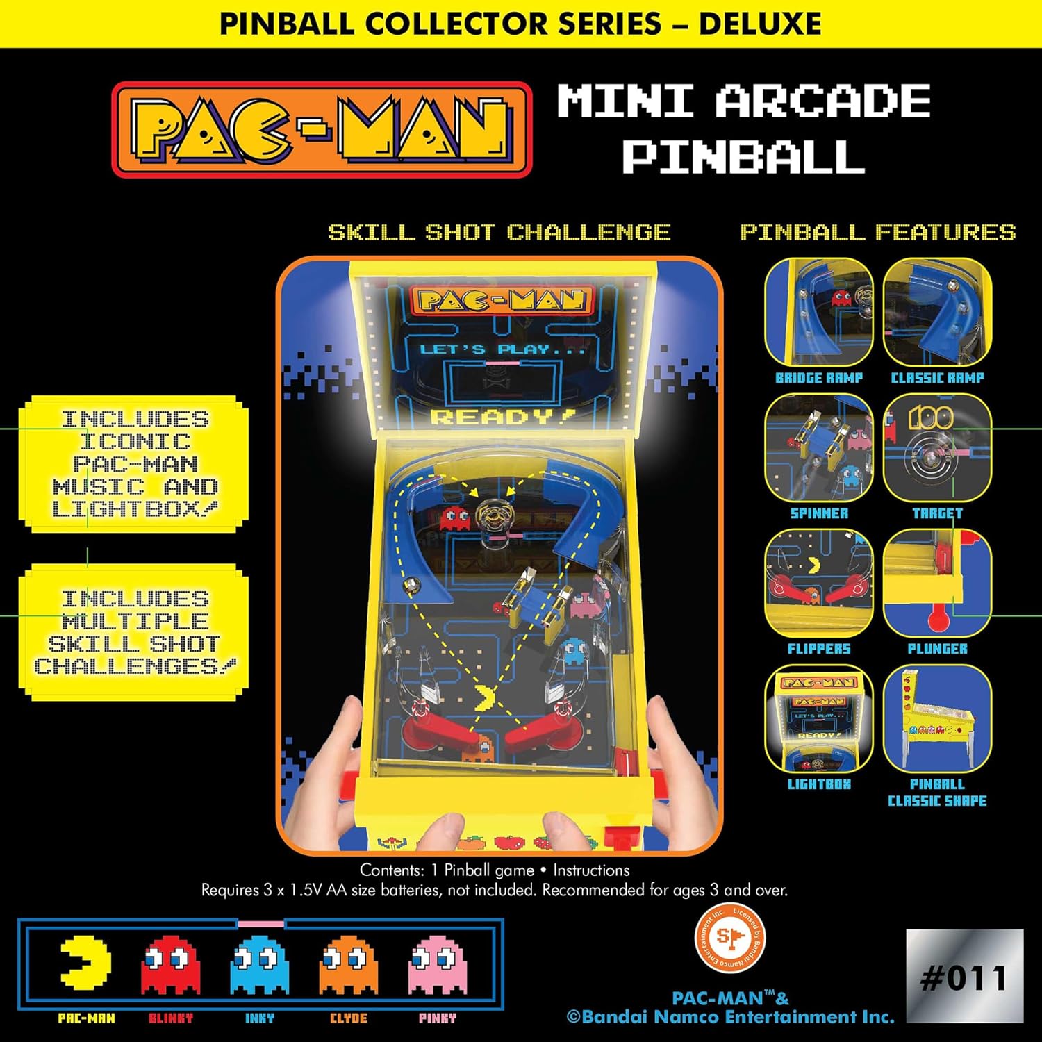 Pac-Man: Mini Arcade Pinball - Deluxe Collector Series, Lights & Sounds, Classic Tabletop Game, Skill Shot Challenges, Licensed Toy, Adults & Kids 3+