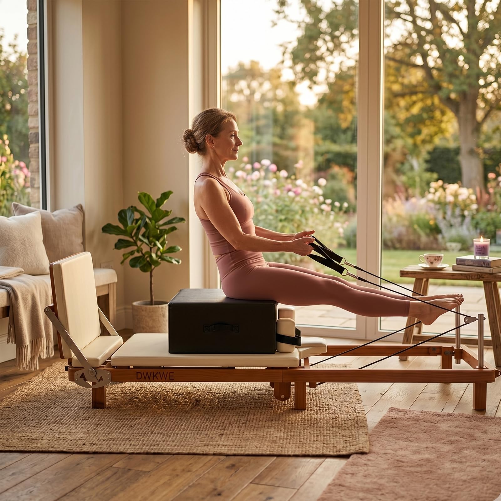 Foldable Pilates Reformer Machine – 88" Long Imitation Wood Frame with Jumpboard & Box Included, Dual Resistance System (Springs + Latex Tubes) for Full Body Workout, Home Gym Equipment for Women Men