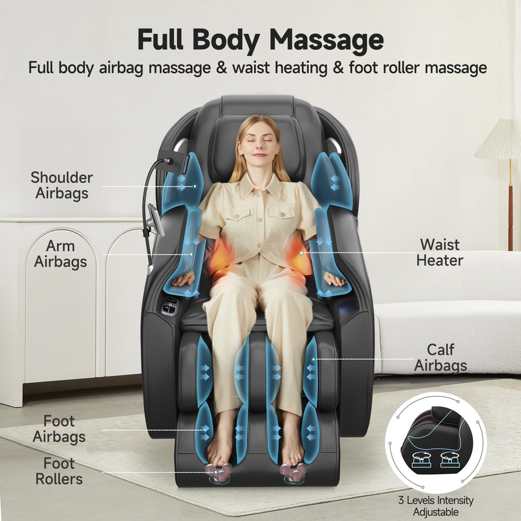 Real Relax Massage Chair Full Body with Unique Phone Controller,Heart and Blood Measurement, Zero Gravity 3D SL-Track Recliner with APP Control, Child Lock,Pause Button, Back Pad, Favor-06, Blue