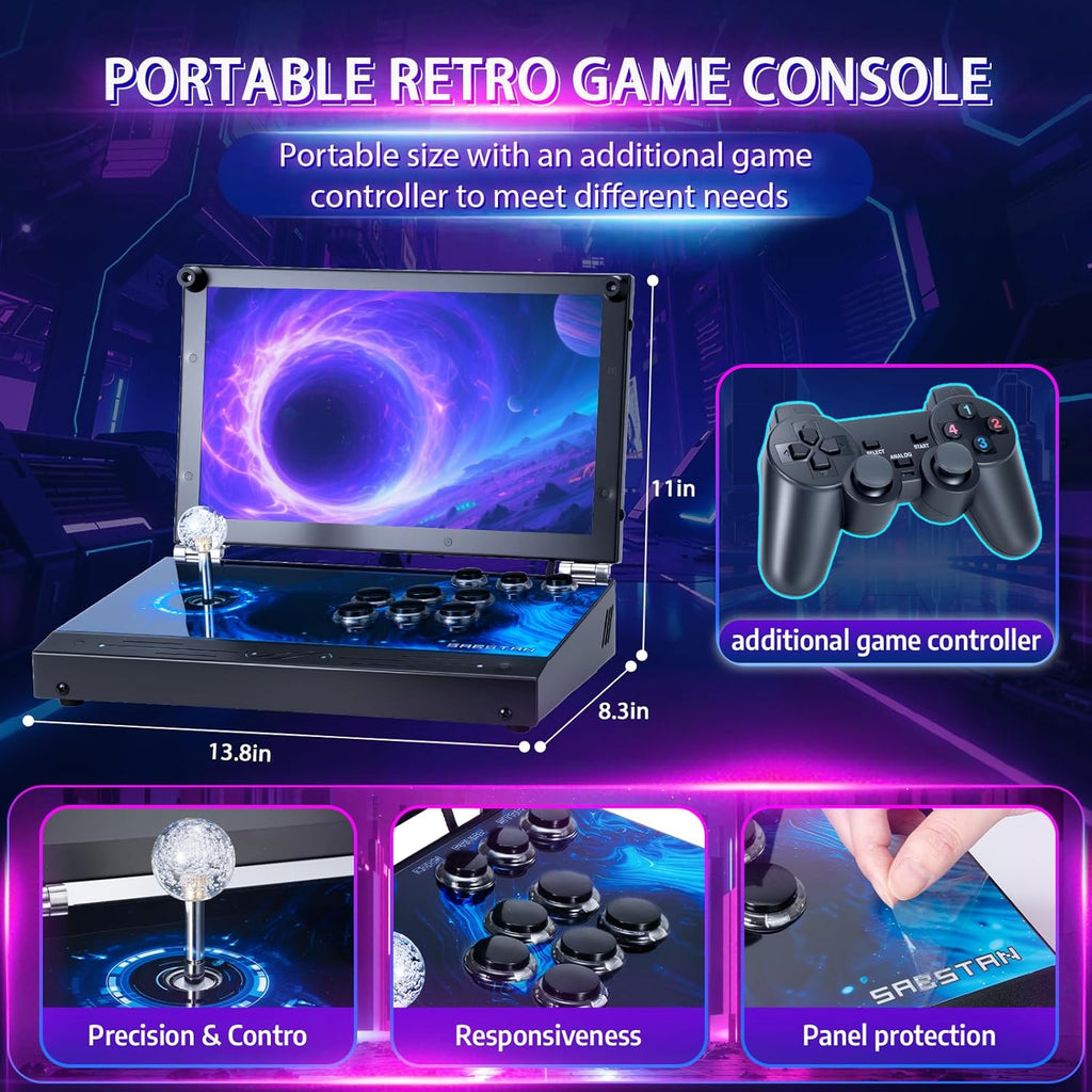 2026 Upgraded Portable Arcade Machine Pandora Box - 2D3D Retro Gaming Console, 8000mAh Battery, Includes Extra Gamepad, Plug & Play Console with Search/Hide/Save/Load/Pause Functions