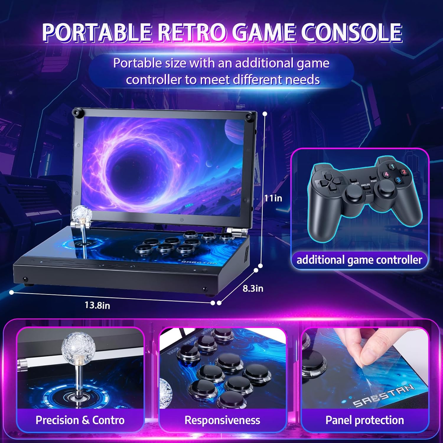 2026 Upgraded Portable Arcade Machine Pandora Box - 2D3D Retro Gaming Console, 8000mAh Battery, Includes Extra Gamepad, Plug & Play Console with Search/Hide/Save/Load/Pause Functions