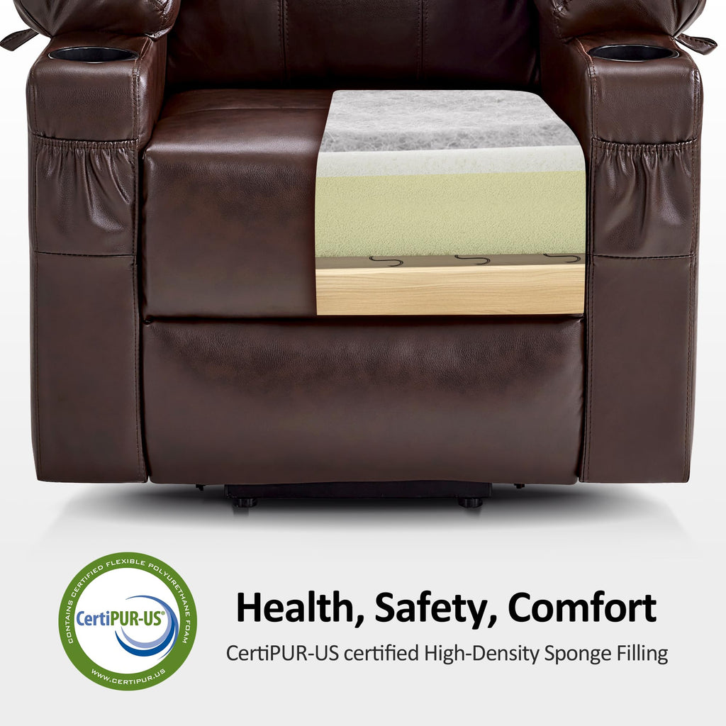 MCombo Electric Power Lift Recliner Chair Sofa with Massage and Heat for Elderly, 3 Positions, 2 Side Pockets, and Cup Holders, USB Ports, Faux Leather 7040 (Grey, Medium)