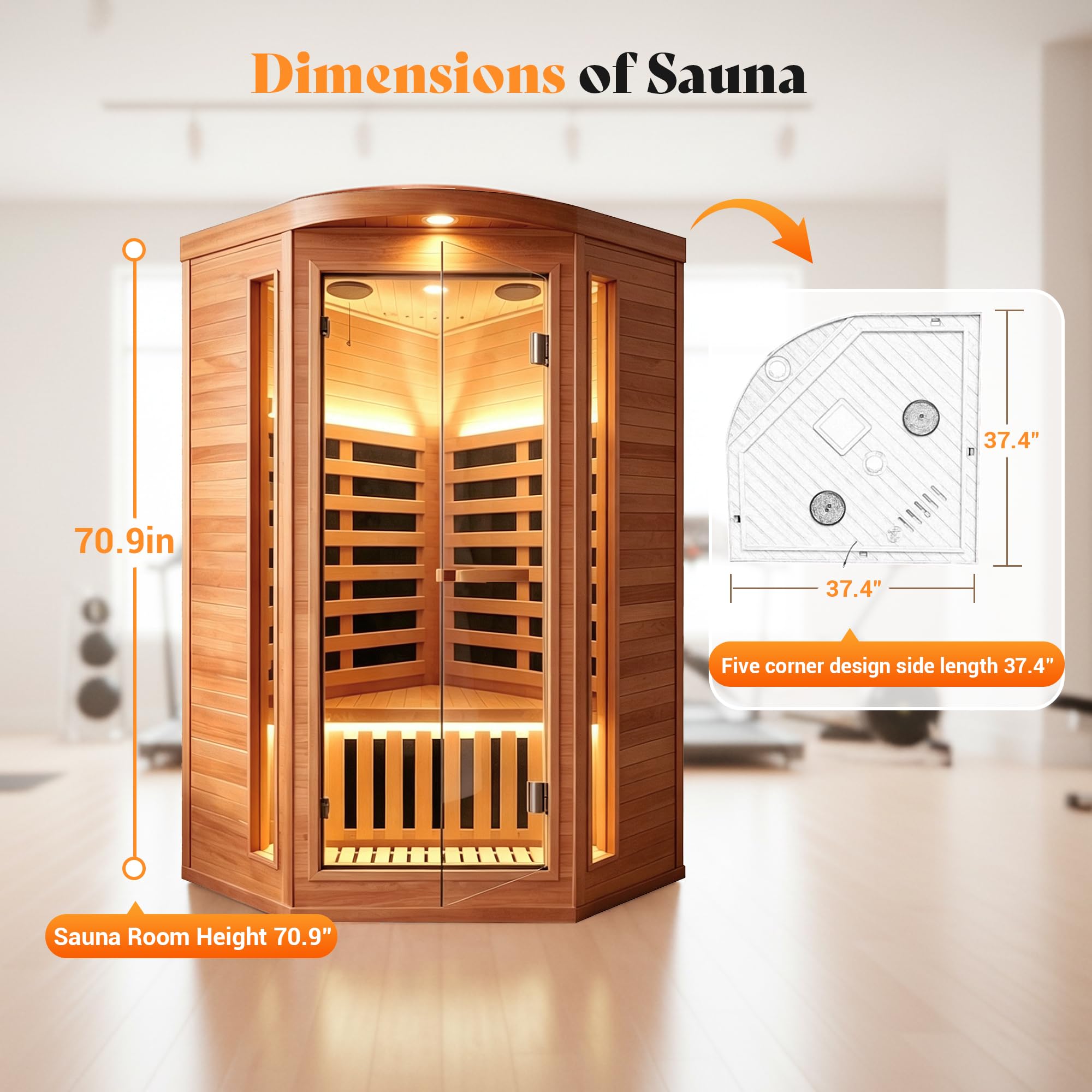2 Person Infrared Sauna Far Infrared Sauna Room for Home Indoor 2000W Low-EMF Wood Dry Sauna with Full Starry Sky Lights Ceiling in 7 Color Speaker Fast Heating Easy Assembly- 47.3*41.3*74.8 IN
