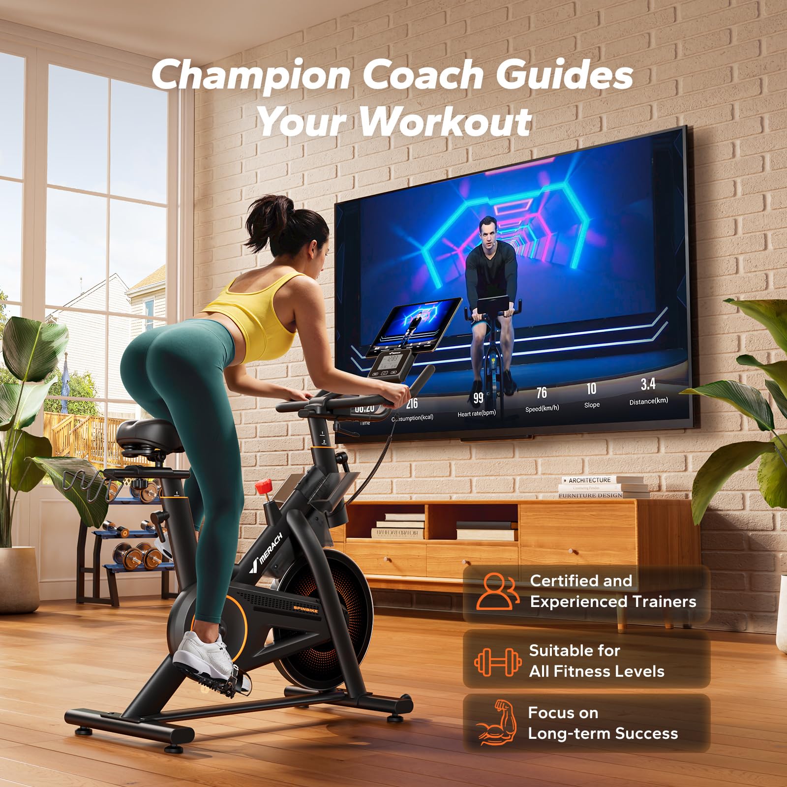 Merach Magnetic Exercise Bike, Heavy Duty Stationary Bike with Automated Resistance, 300 350 Lbs Weight Capacity, Low Noise Indoor Workout Bike for Home Gym with Self-Developed App