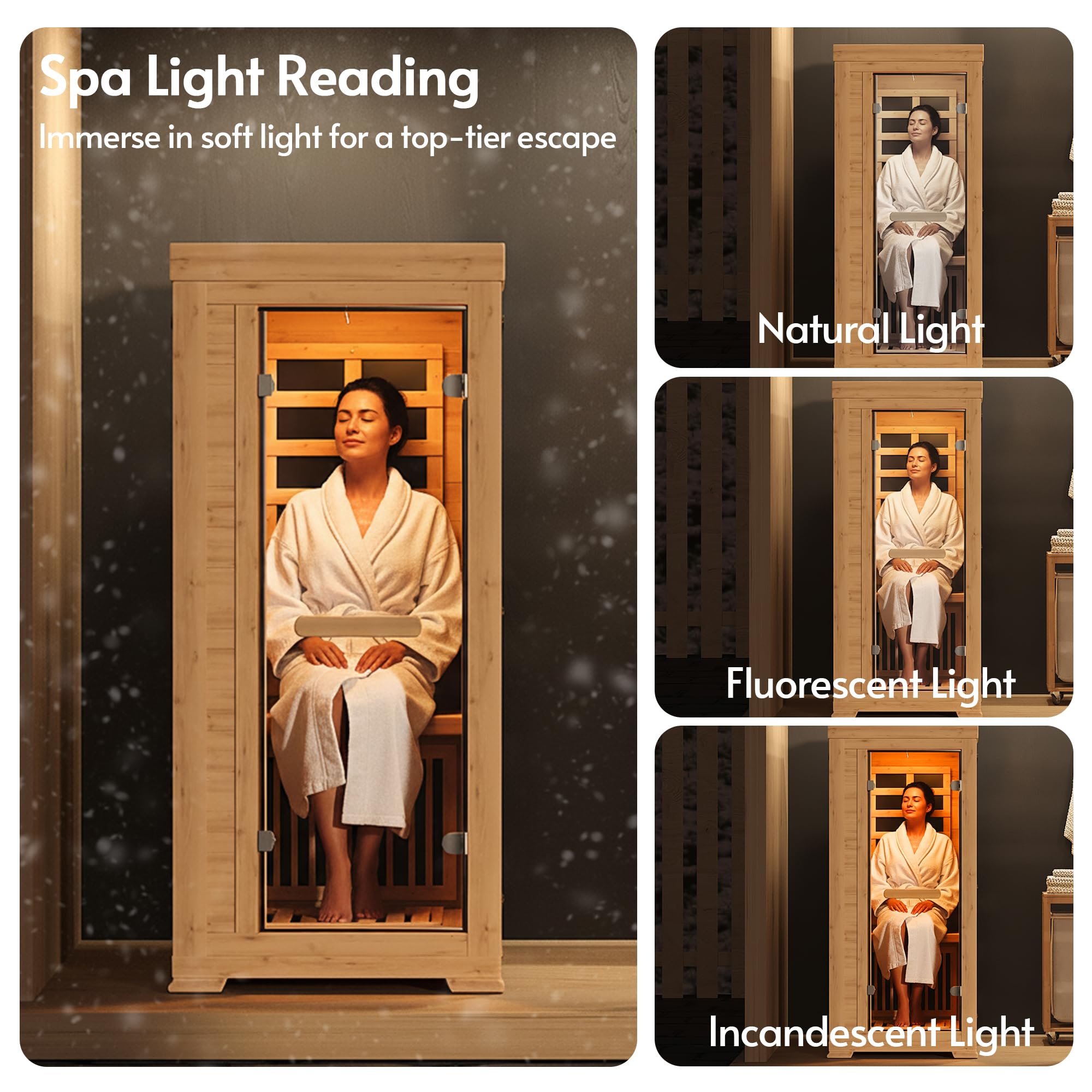 1 Person 5.2Ft Mini Infrared Sauna, 7 Color Full Spectrum Wood Dry Sauna. Canadian Hemlock Indoor Saunas with 1240W 20Min Fast Heating & Music Speakers for Home & Gym (28 Lx35 Wx63 H)