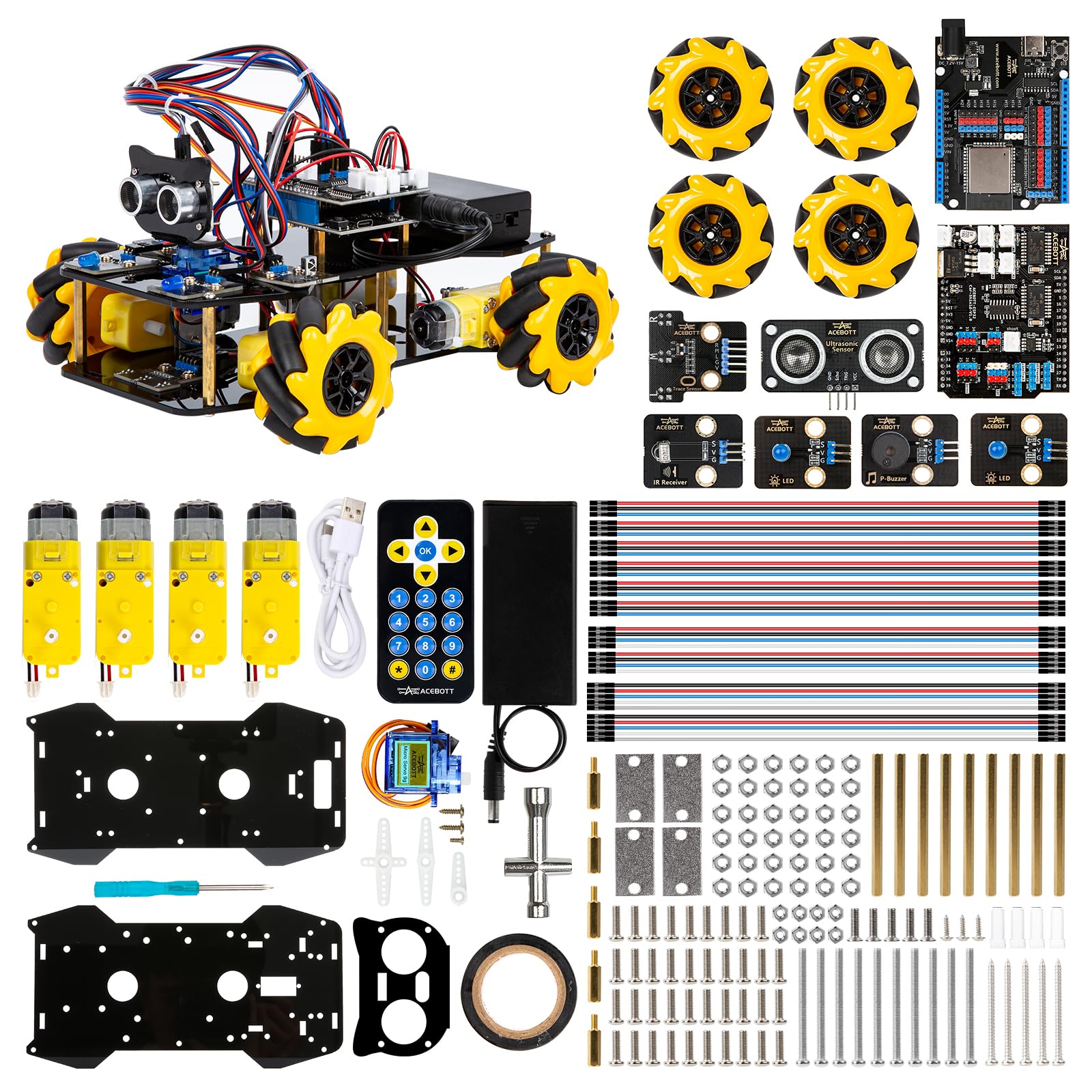 ACEBOTT Robot Arm Expansion Pack Smart Car Starter Kit, Robotics Kit for Kids Ages 8-12 12-16, STEM Toys Coding Robot Kit for Teens & Adults(QD007)