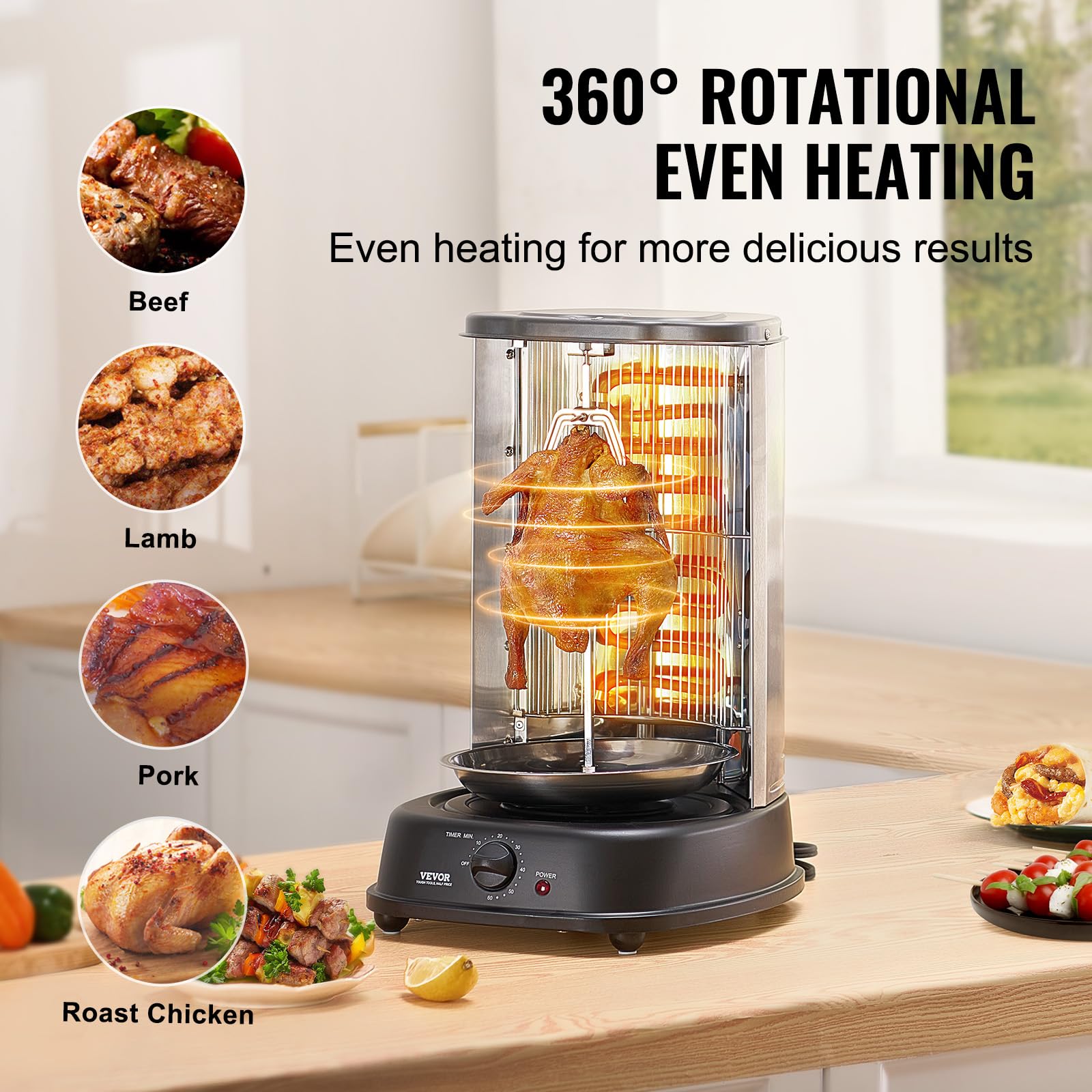 VEVOR Shawarma Grill Machine, Chicken Shawarma Cooker Machine Countertop, Electric Stainless Steel Broiler Gyro Rotisserie Oven Doner Kebab Machine, for Home Restaurant Kitchen Parties