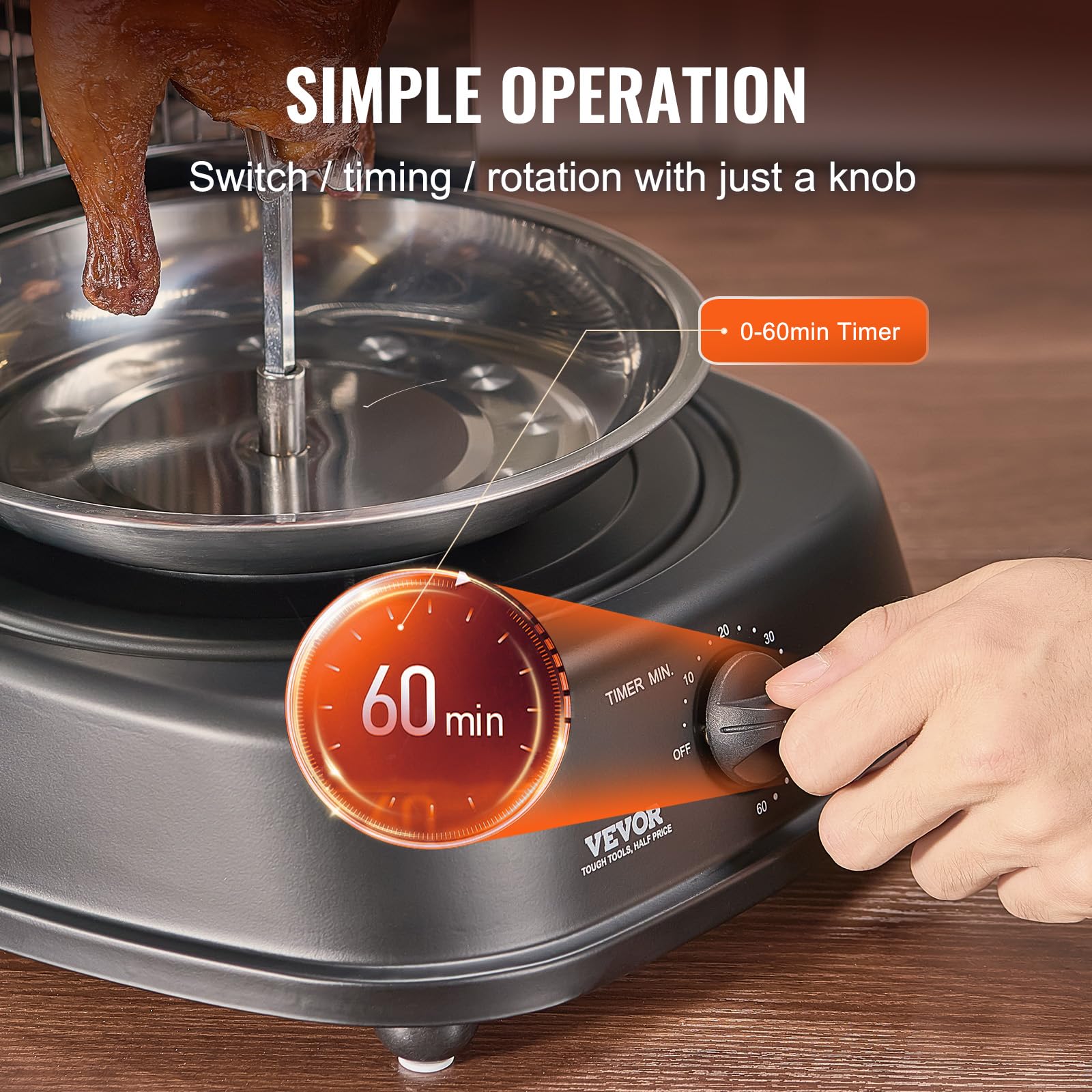 VEVOR Shawarma Grill Machine, Chicken Shawarma Cooker Machine Countertop, Electric Stainless Steel Broiler Gyro Rotisserie Oven Doner Kebab Machine, for Home Restaurant Kitchen Parties