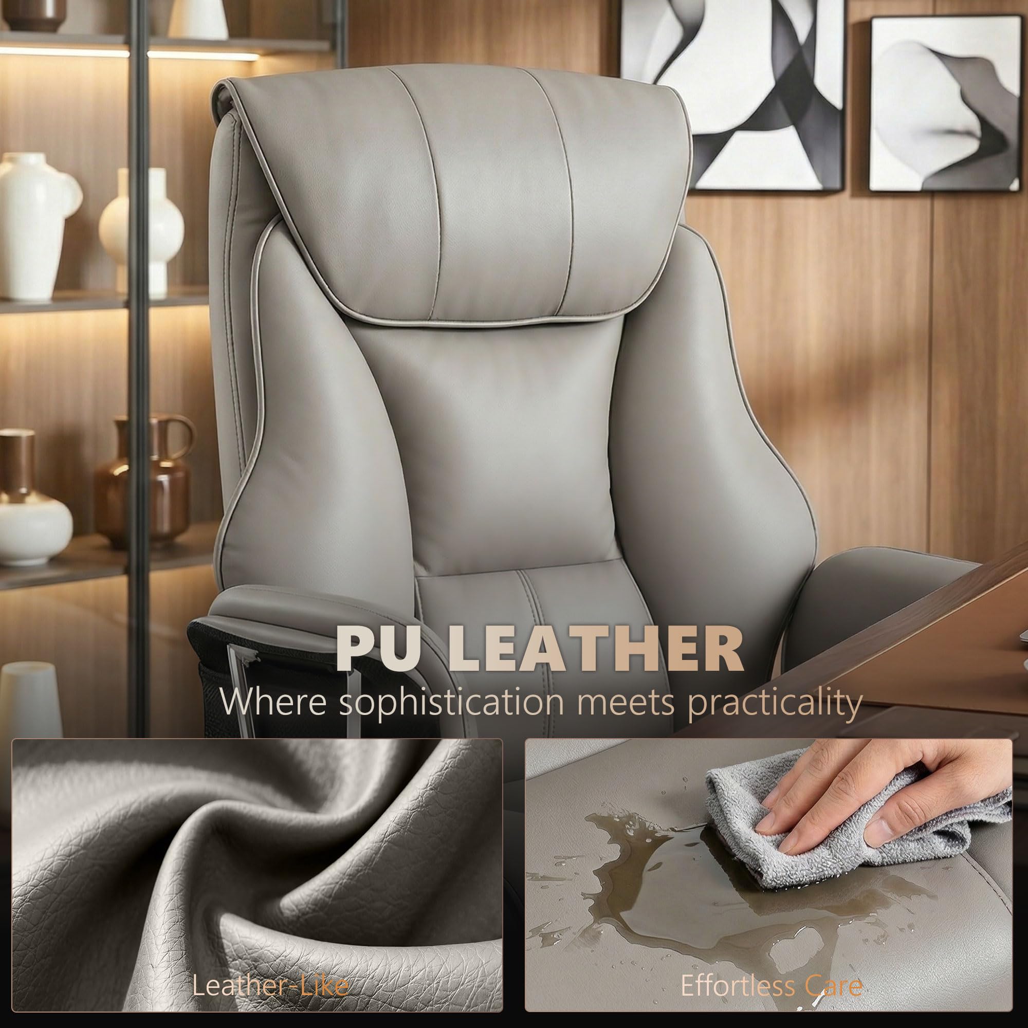 HOMCOM Massage Office Chair with 6-Point Vibration, 155° Recline & Retractable Footrest, PU Leather Executive Computer Desk Chair with Lumbar Support, Pocket Springs, Wheels for Home Office, Black