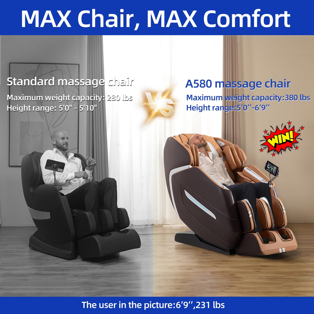 MassaMAX 4D Plus Massage Chair for Big & Tall People Full Body Massage Up to 6'10" & 500 lbs, 59" SL Track, OTA Cloud Upgrade - Never Outdated, APP Control, 27+ Modes, Auto Footrest Extension A580